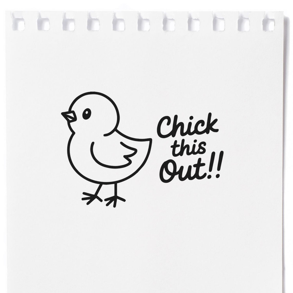 Cute chick rubber stamp design with Chick this Out!! text for crafting, cards, and stationery.