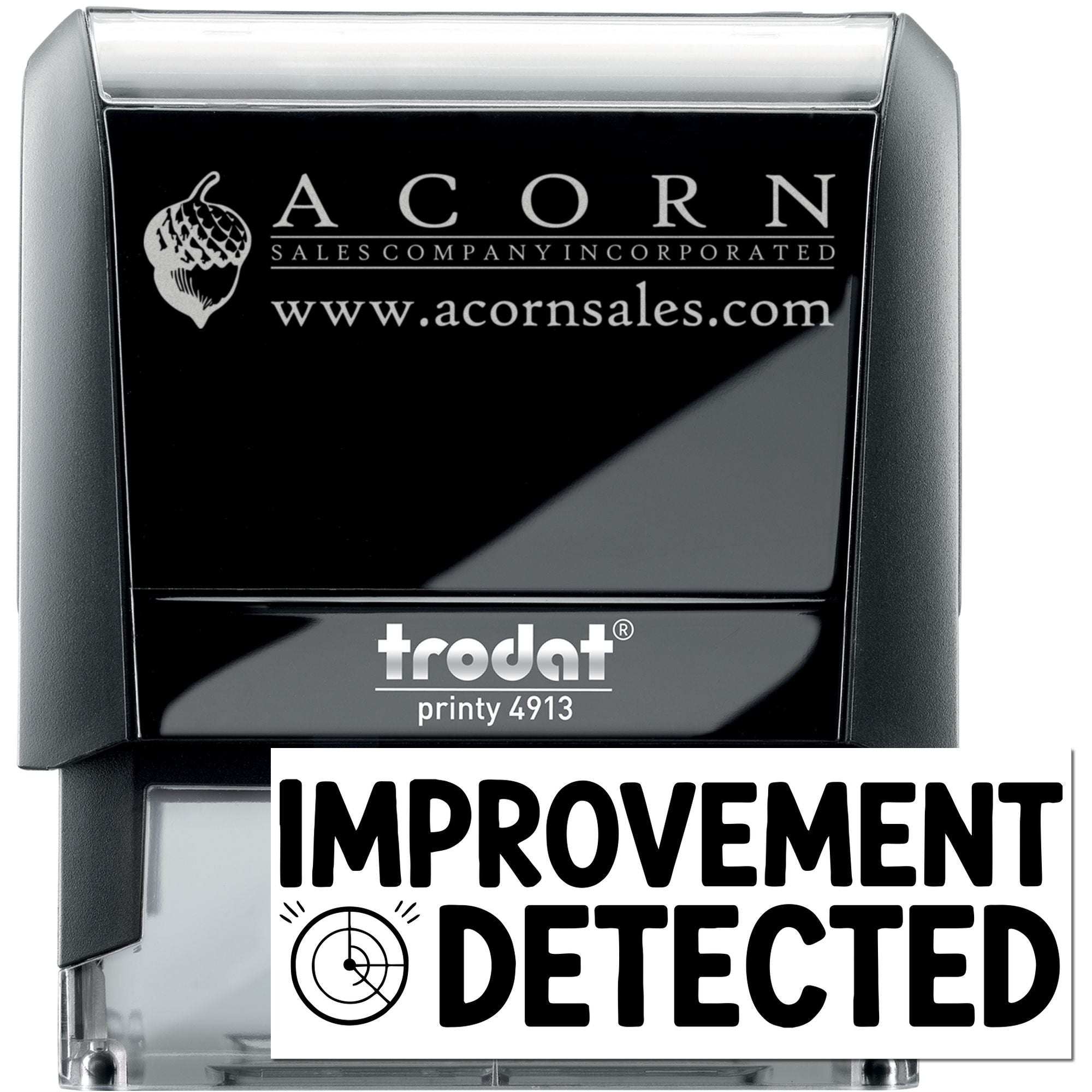 Custom self-inking rubber stamp for Acorn Sales Company featuring Improvement Detected imprint, Trodat Printy 4913.