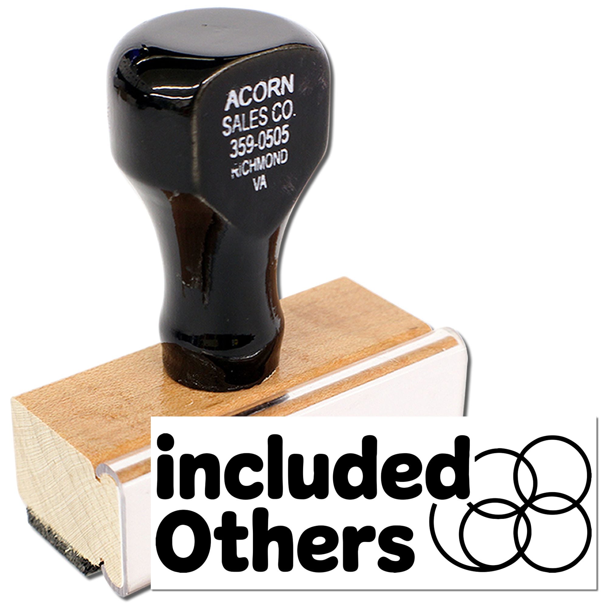 Custom business rubber stamp with wooden handle for office branding, mailing, and packaging.