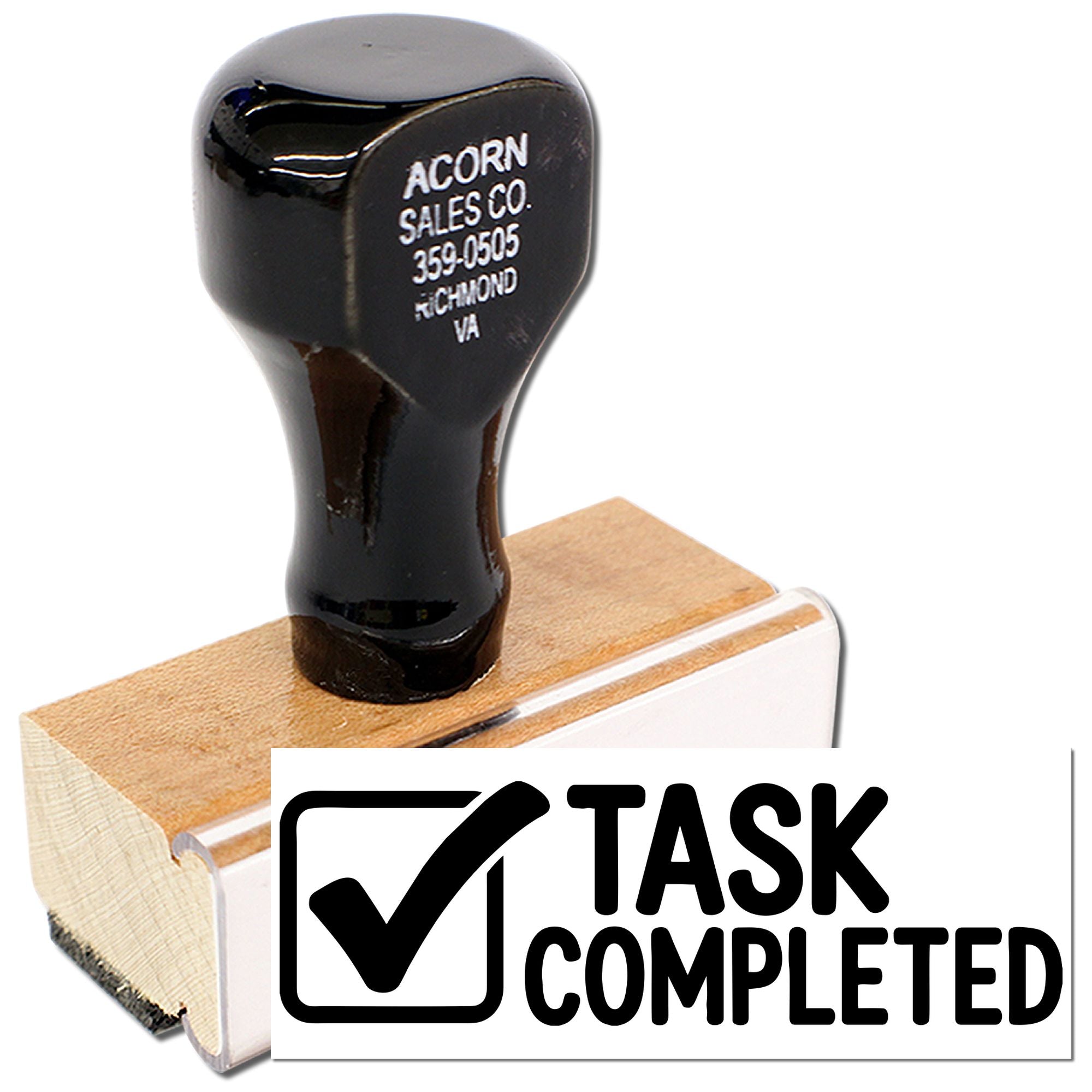 Personalized rubber address stamp with task completed stamp for office and business use