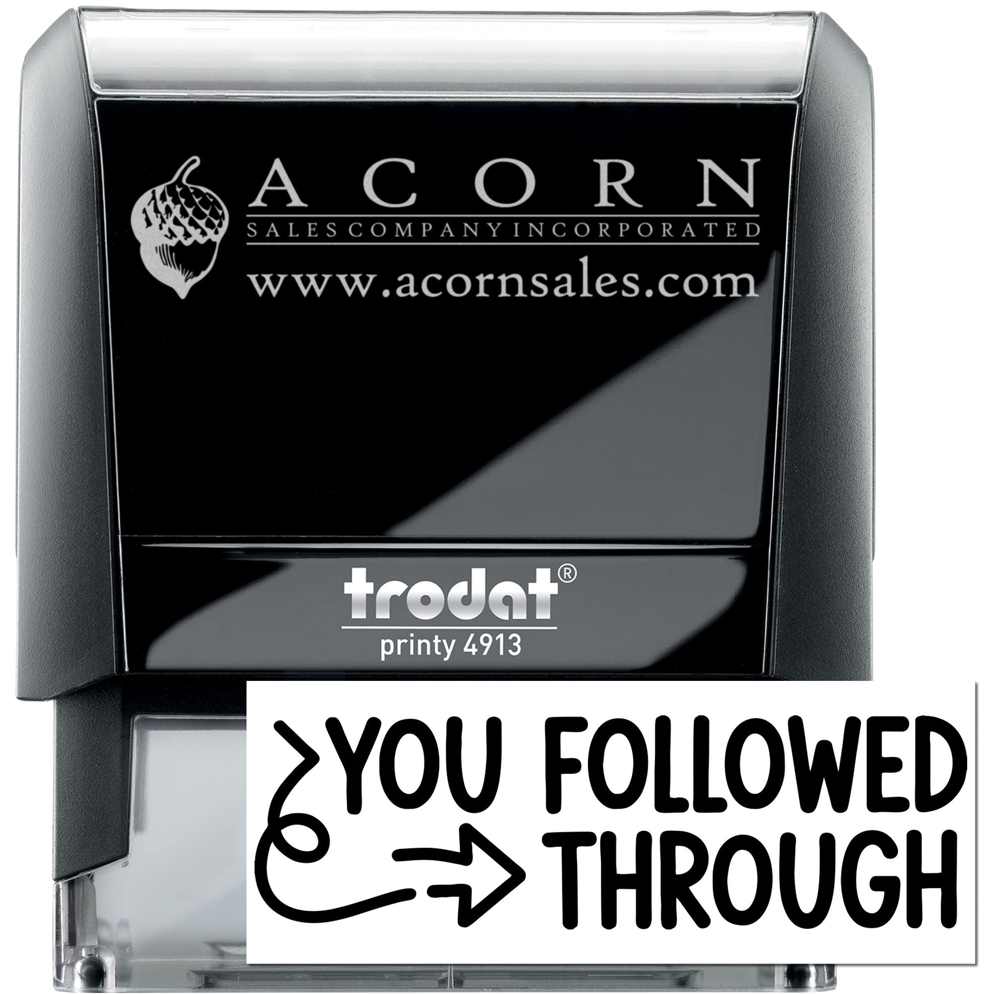 Custom Trodat Printy 4913 self-inking rubber stamp with Acorn Sales Company logo and website imprint