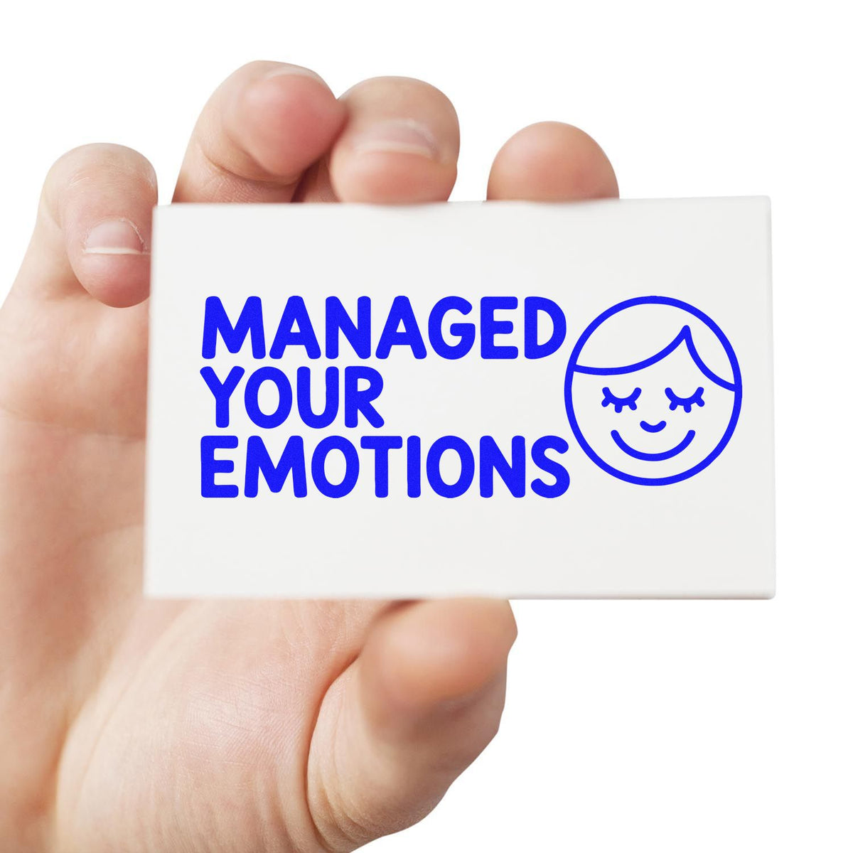 Custom rubber stamp reading Managed Your Emotions with smiley face, ideal for mental health and self-care planners.