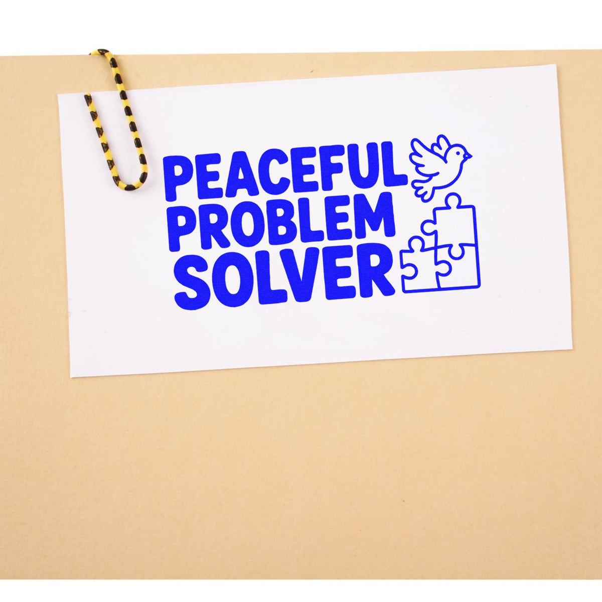 Peaceful Problem Solver rubber stamp design with dove and puzzle pieces, ideal for teacher or counseling use.