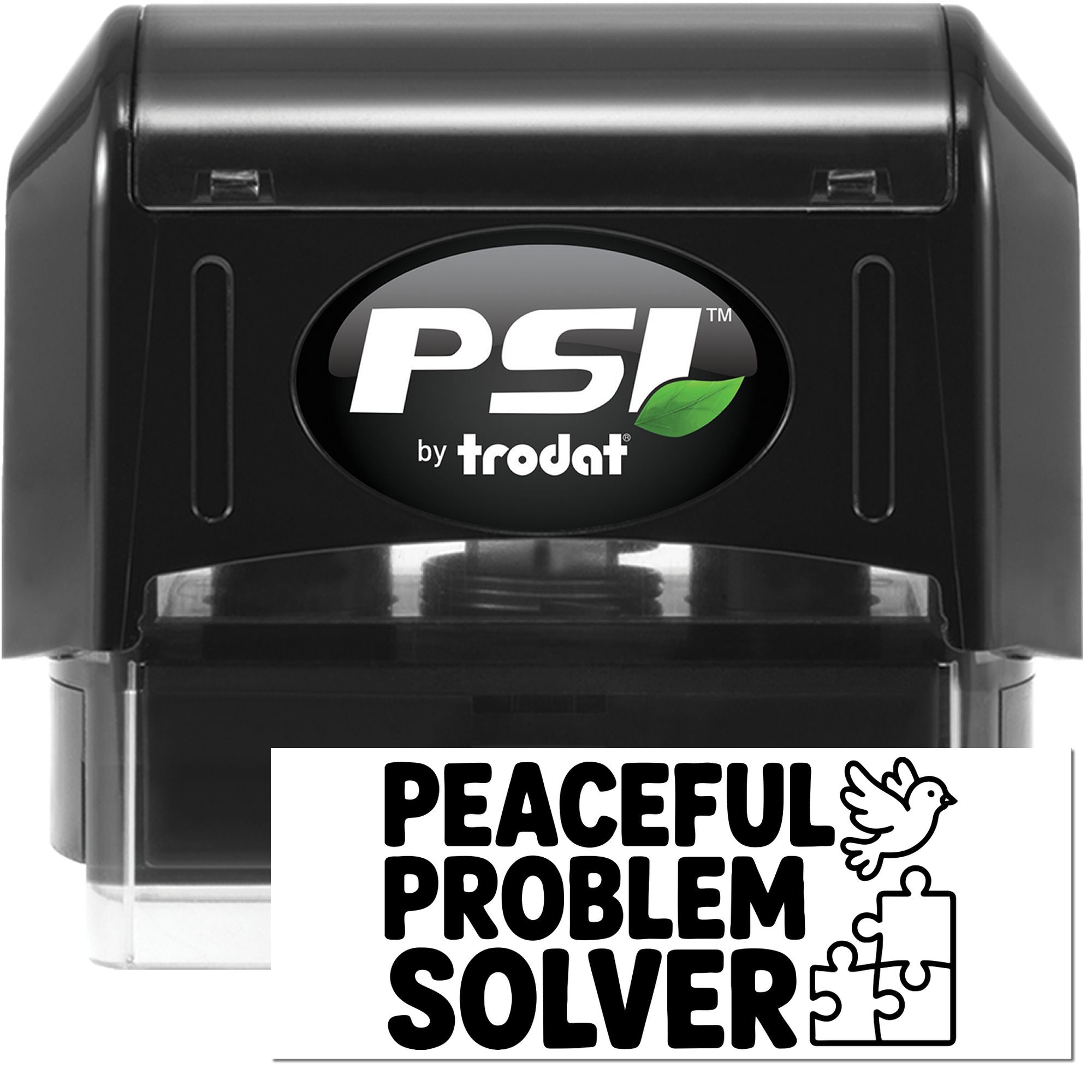 PSI by Trodat self-inking rubber stamp with Peaceful Problem Solver imprint for office conflict resolution and business use