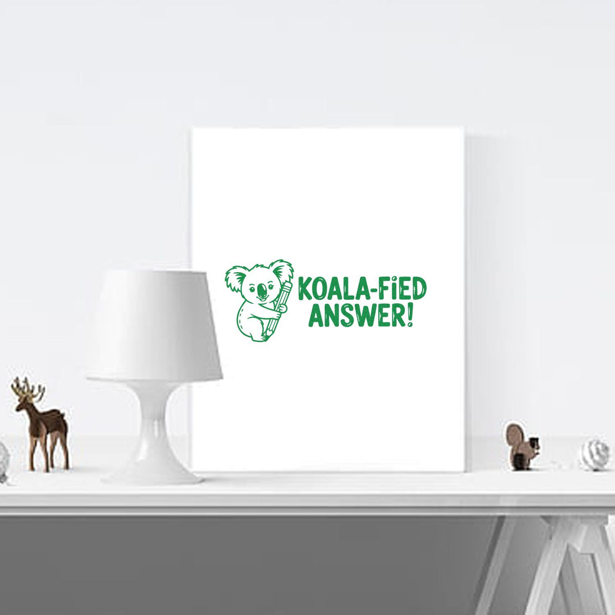 Koala-fied Answer! Green koala rubber stamp for teachers, perfect for grading papers and giving fun classroom feedback.