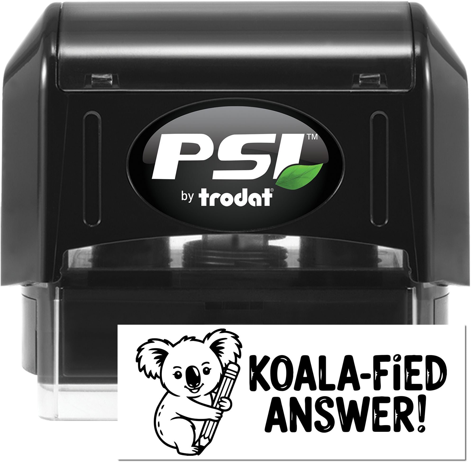 Self-inking PSI by Trodat rubber stamp with Koala-Fied Answer design for teachers, grading, and office use.