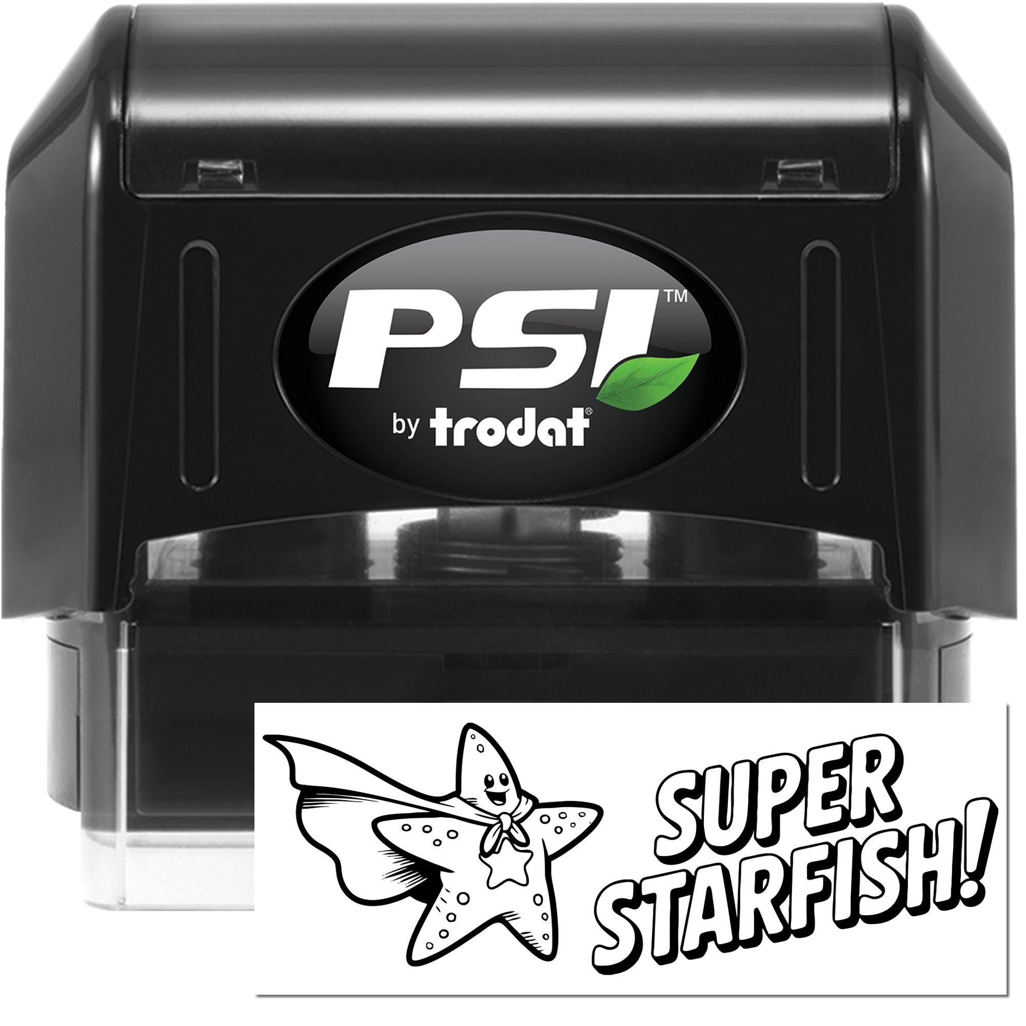 PSI by Trodat self-inking rubber stamp with custom Super Starfish design for crafts, classrooms, and rewards.
