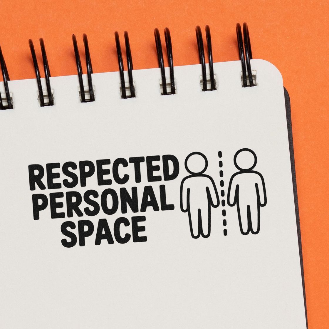Respect personal space rubber stamp design with two figures separated by a dotted line, ideal for boundaries and reminders.