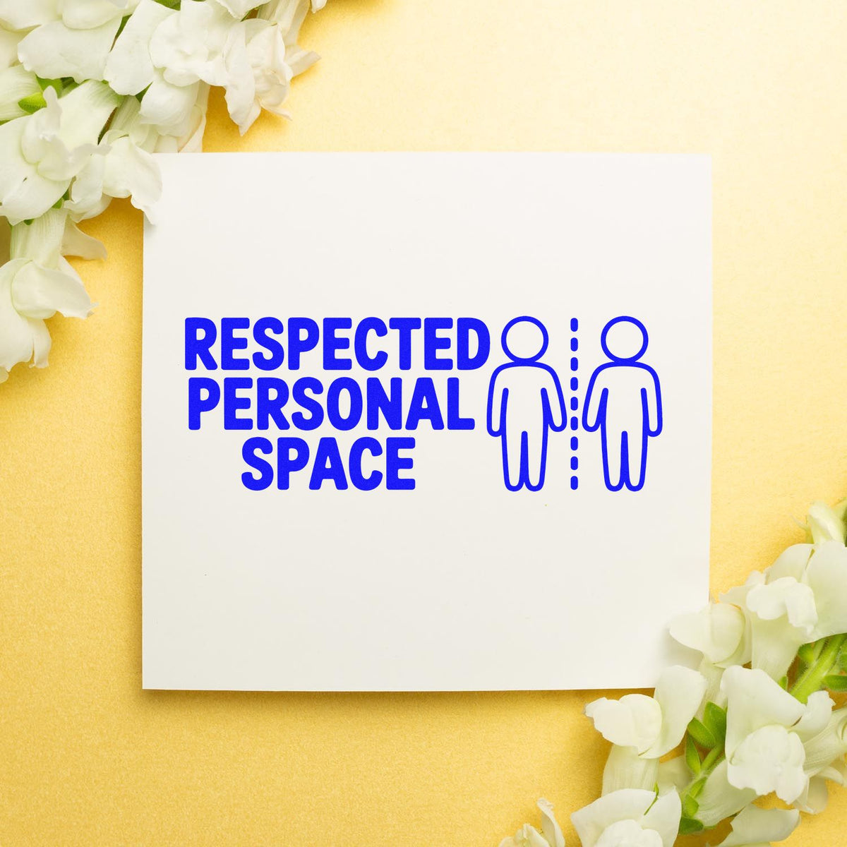 Respected Personal Space rubber stamp design with two figures separated by a line, ideal for boundary or social distancing reminders.