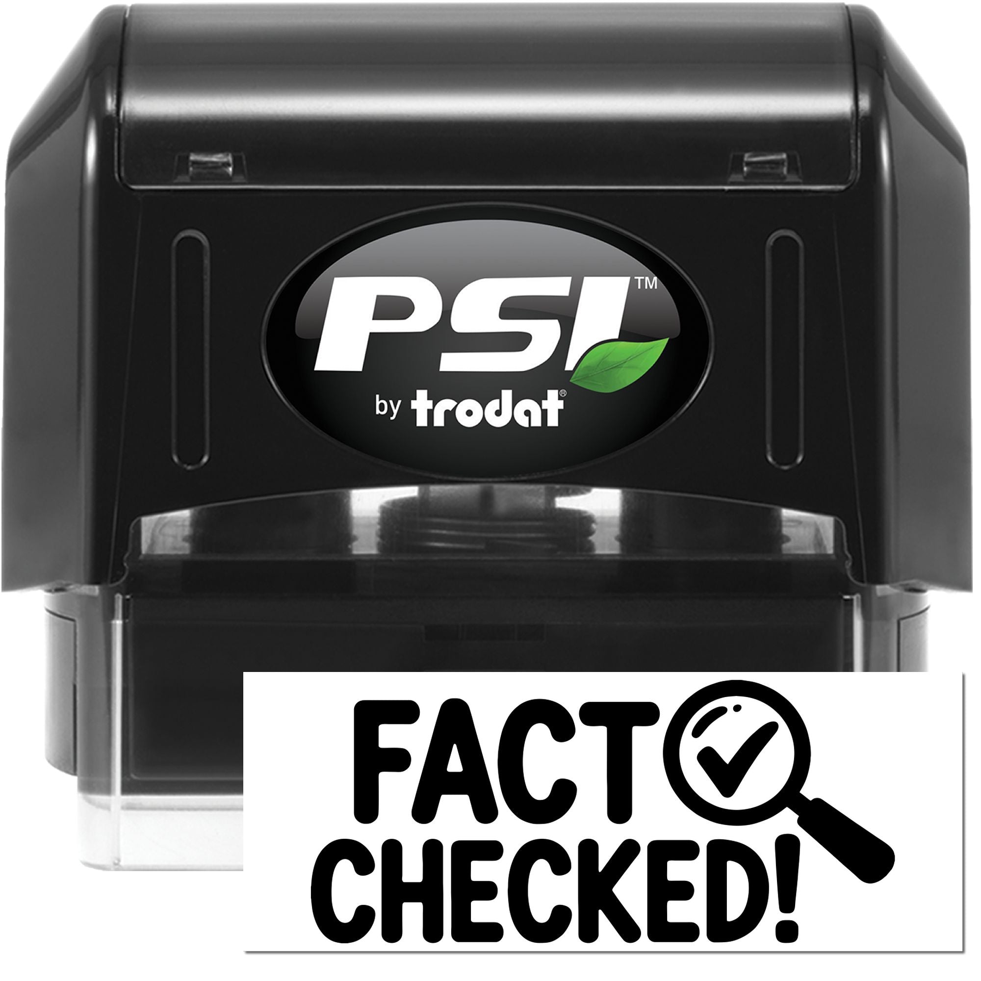 PSI by Trodat self-inking rubber stamp with Fact Checked imprint for quick document verification.