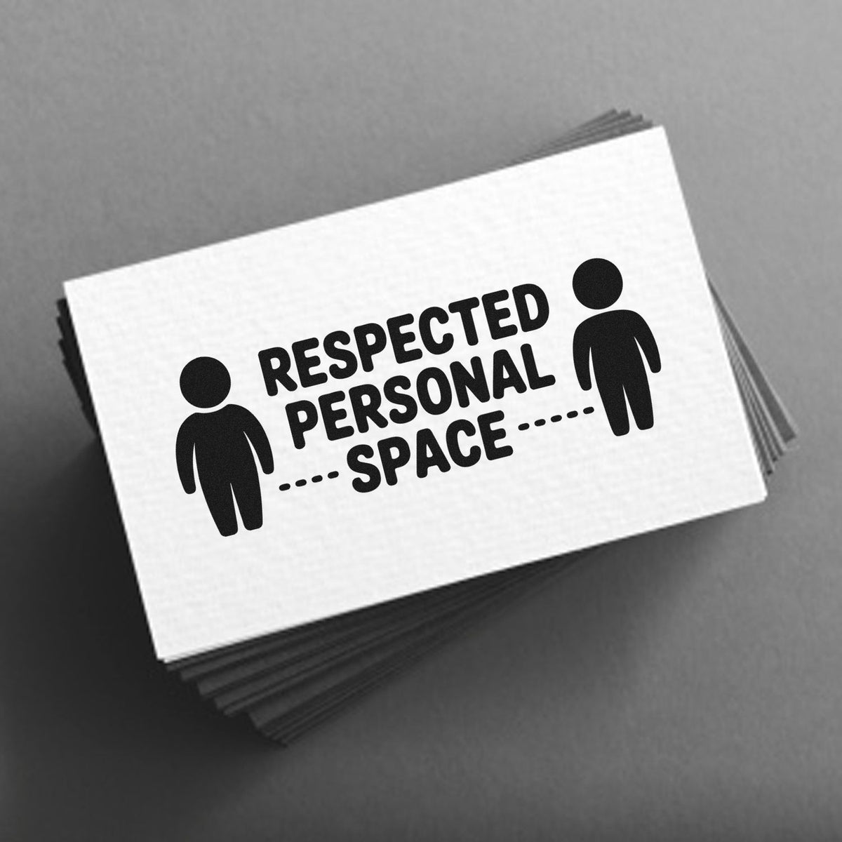 Custom rubber stamp design with Respected Personal Space text and two icons for social distancing office use.
