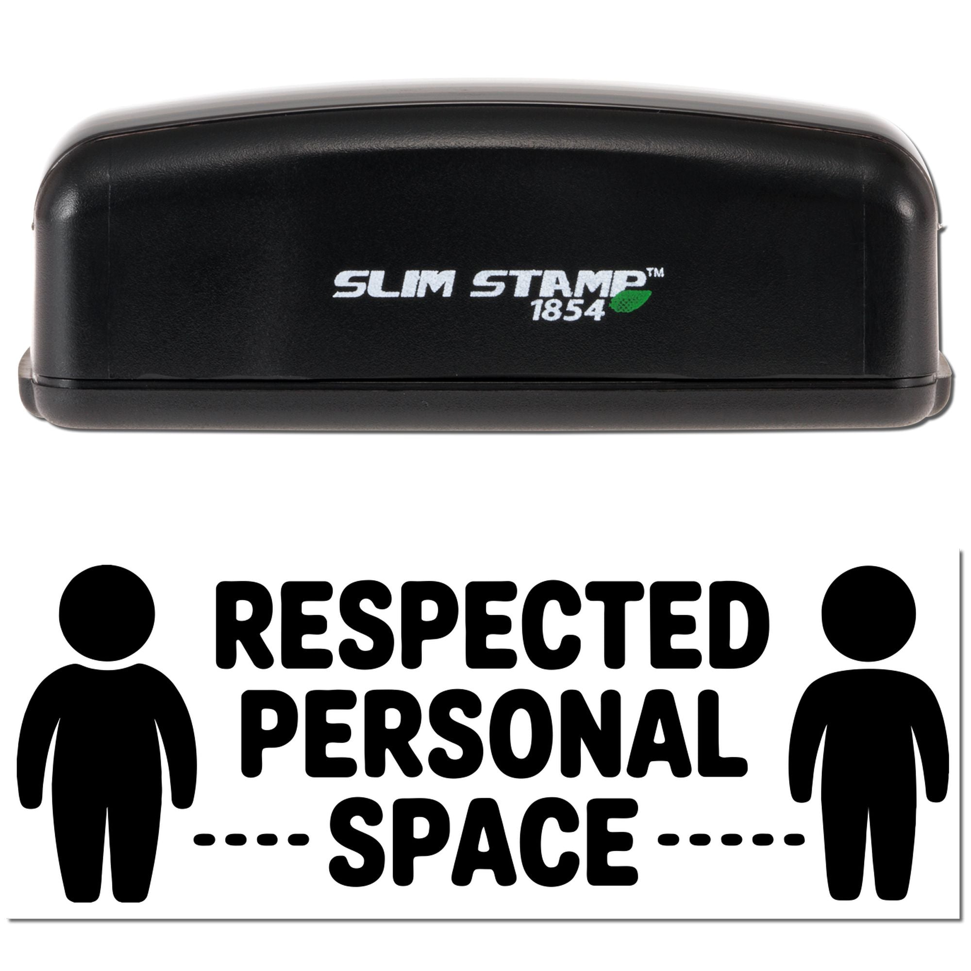 Self-inking rubber stamp with Respected Personal Space message for social distancing and workplace boundary notices.