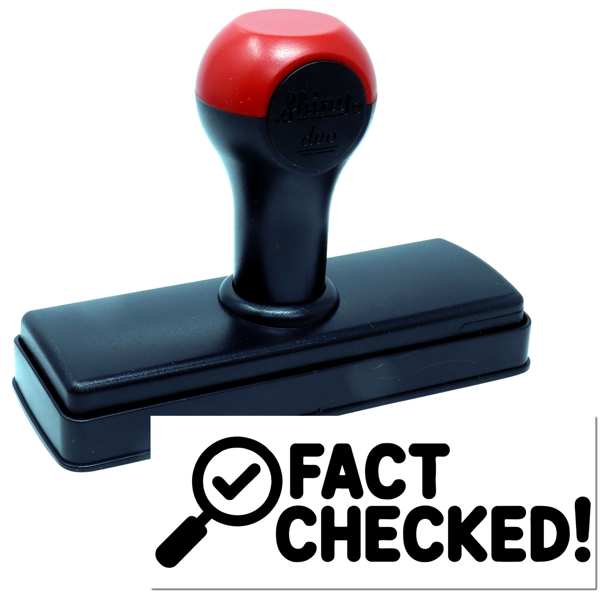 Fact Checked self-inking rubber stamp, ideal for marking verified documents, forms, and office paperwork.