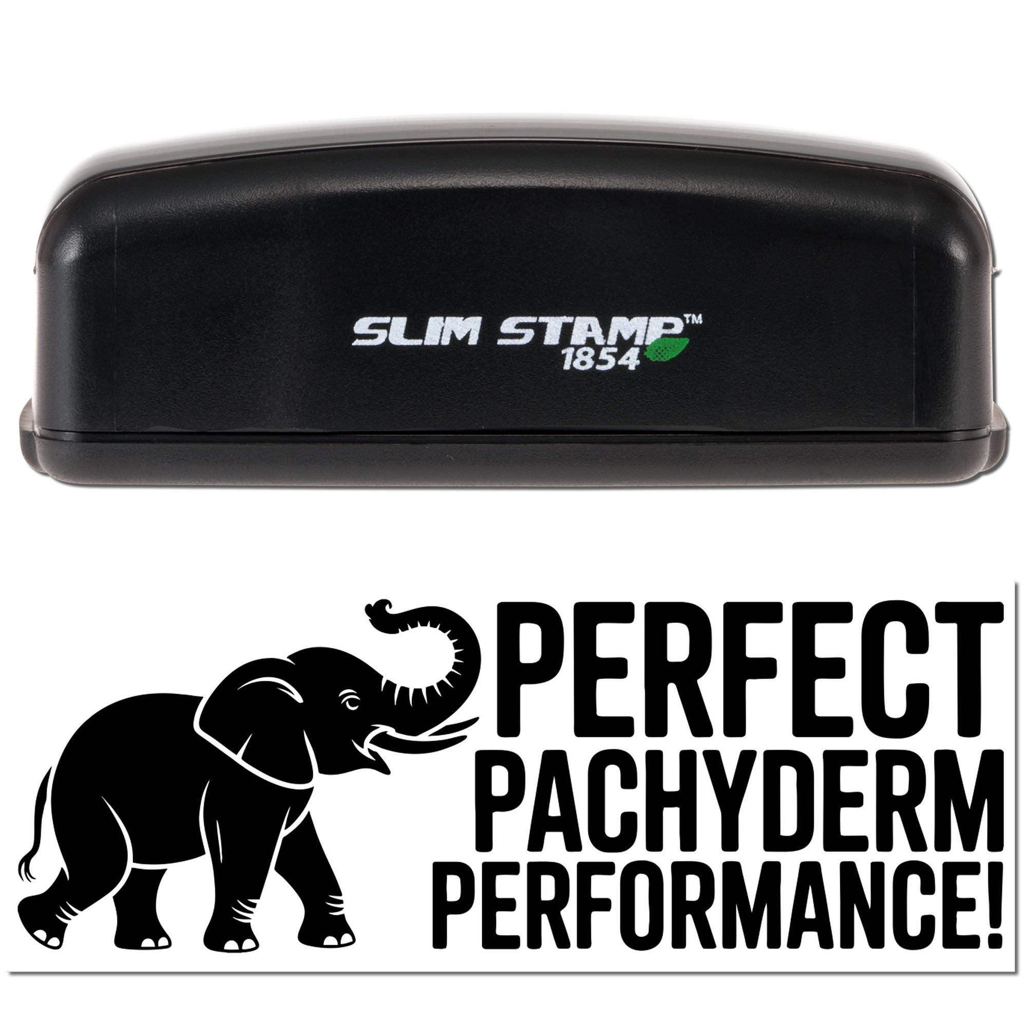 Custom rubber stamp with elephant logo and Perfect Pachyderm Performance imprint for branding, office, or promotions