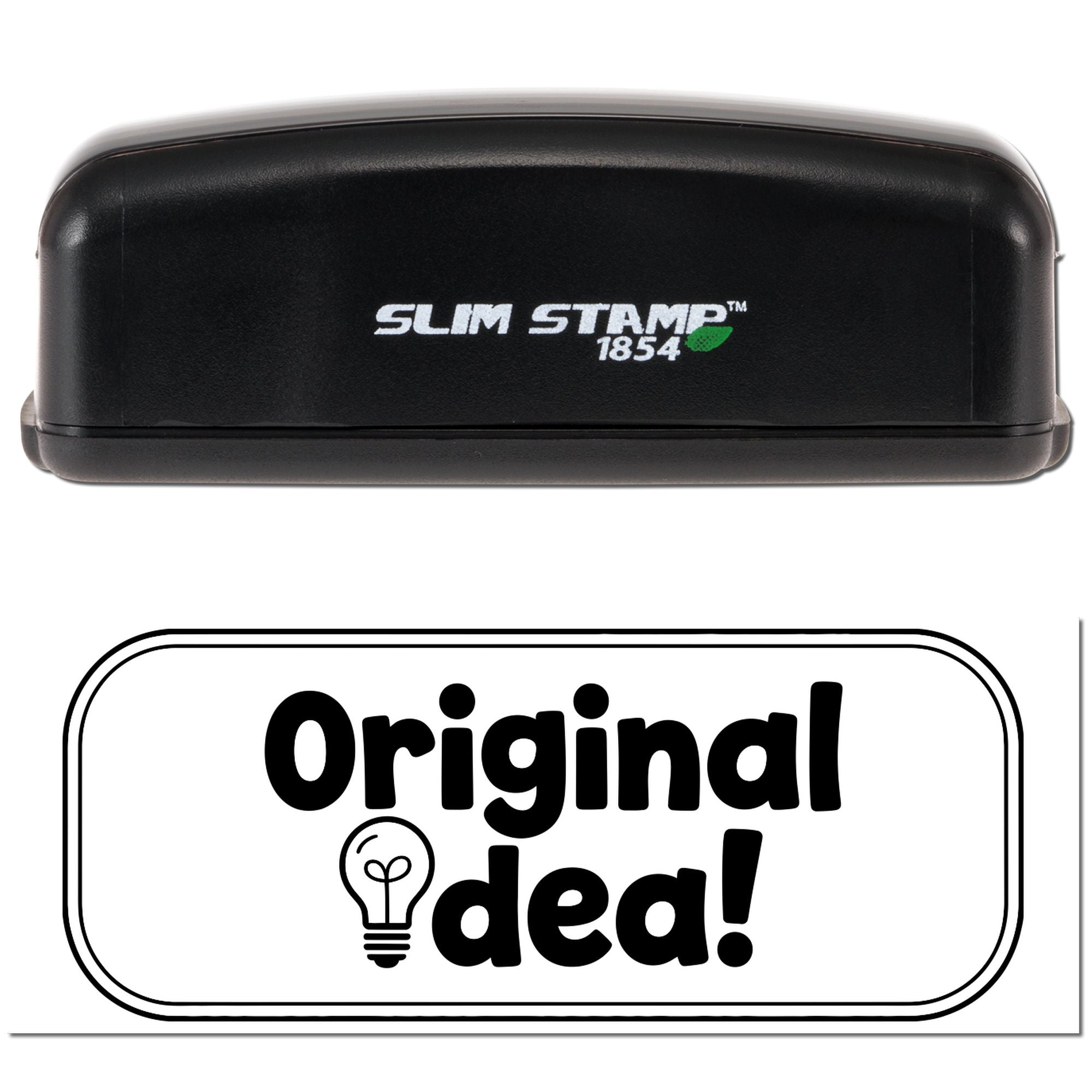 Slim Stamp 1854 custom rubber stamp with Original Idea! design, ideal for creative branding and packaging.