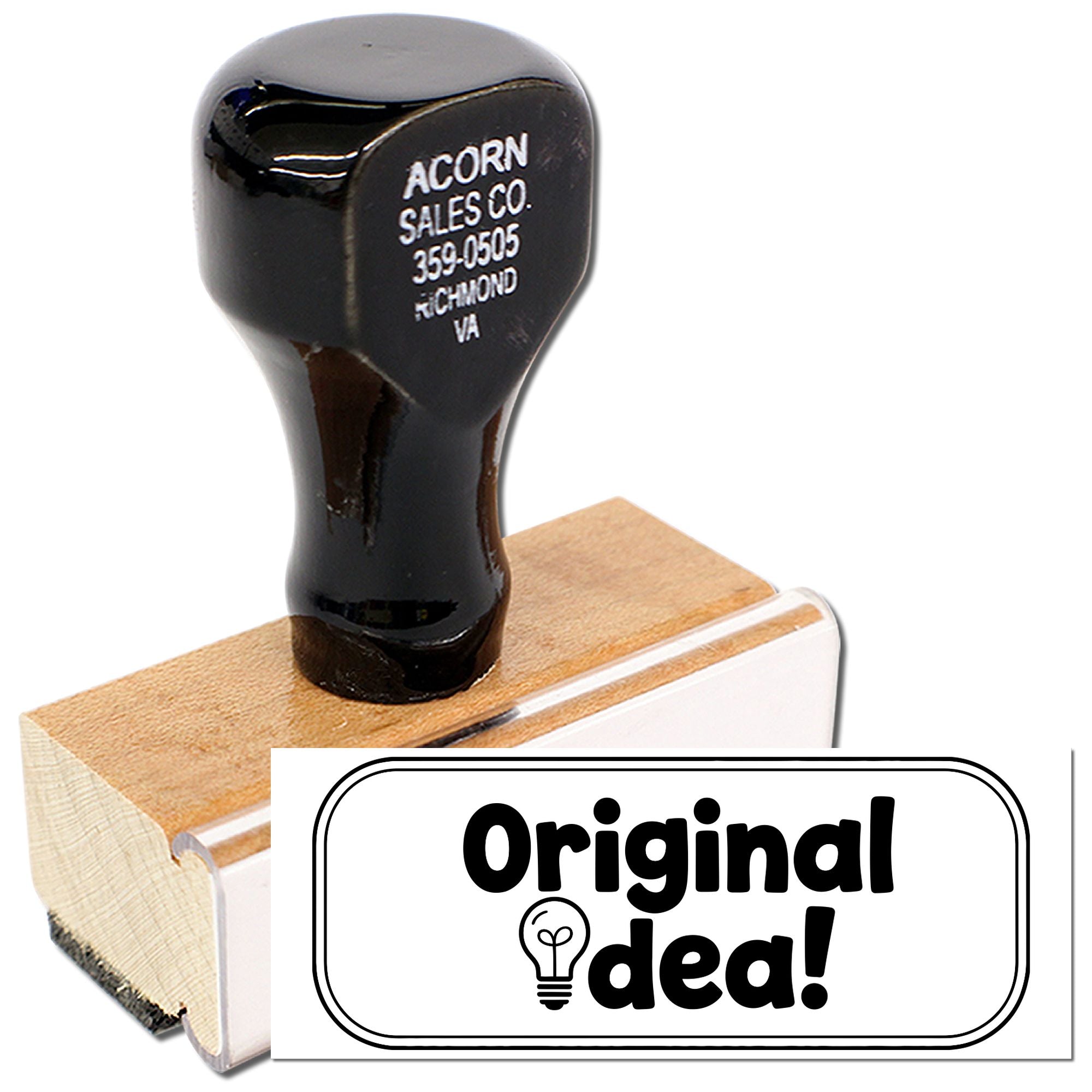 Custom wooden rubber stamp with Original idea! imprint for branding, crafts, and packaging.
