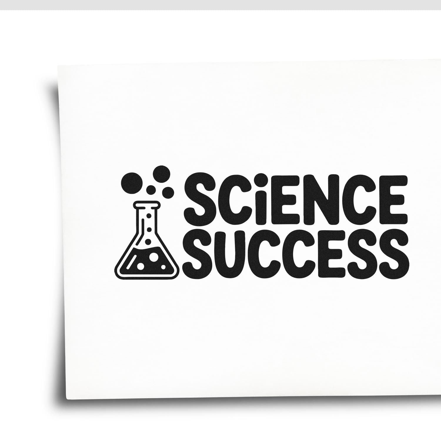 Science Success rubber stamp design with beaker icon for teacher rewards, classroom encouragement, and student achievement.