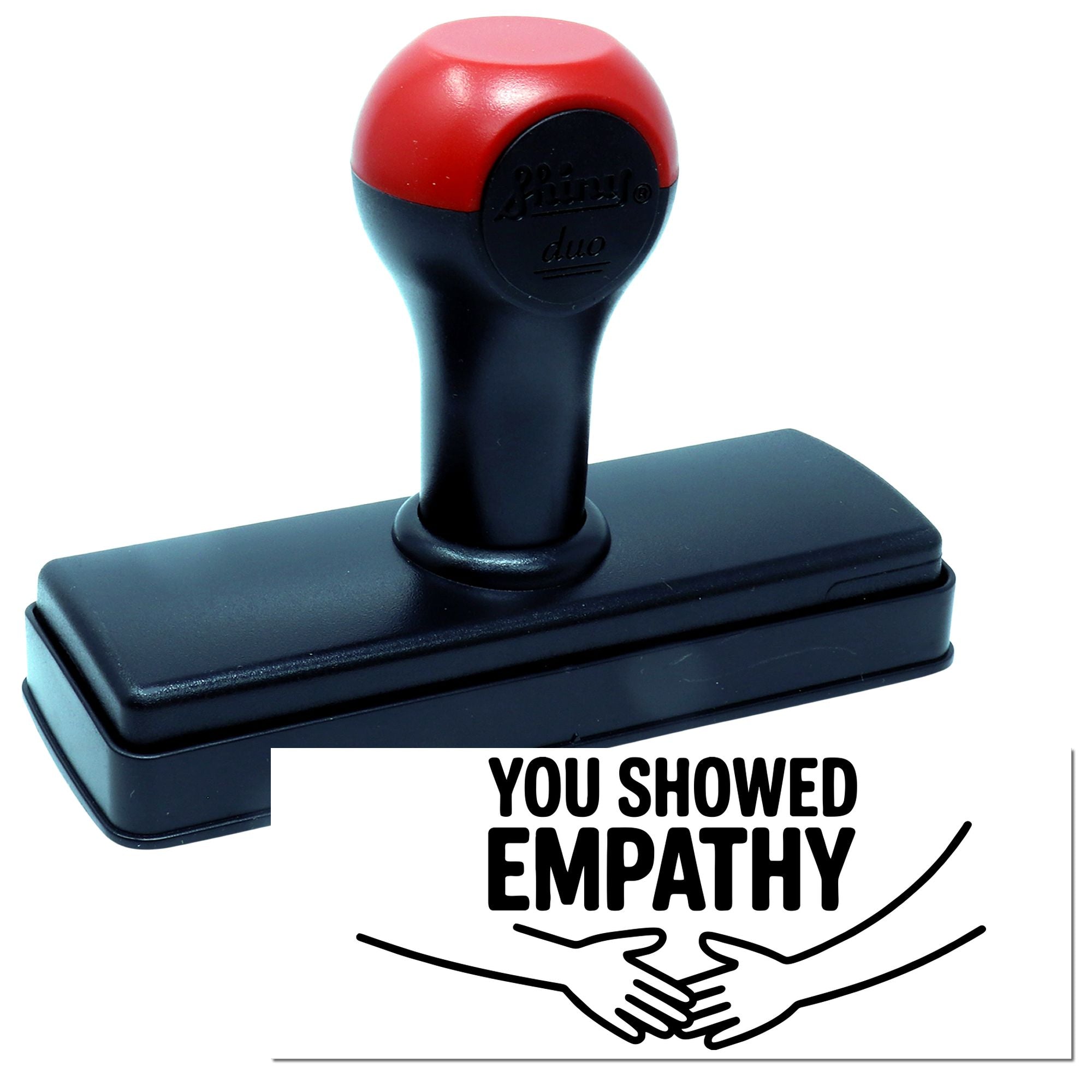 Self-inking rubber stamp with You Showed Empathy message and handshake design for employee recognition.