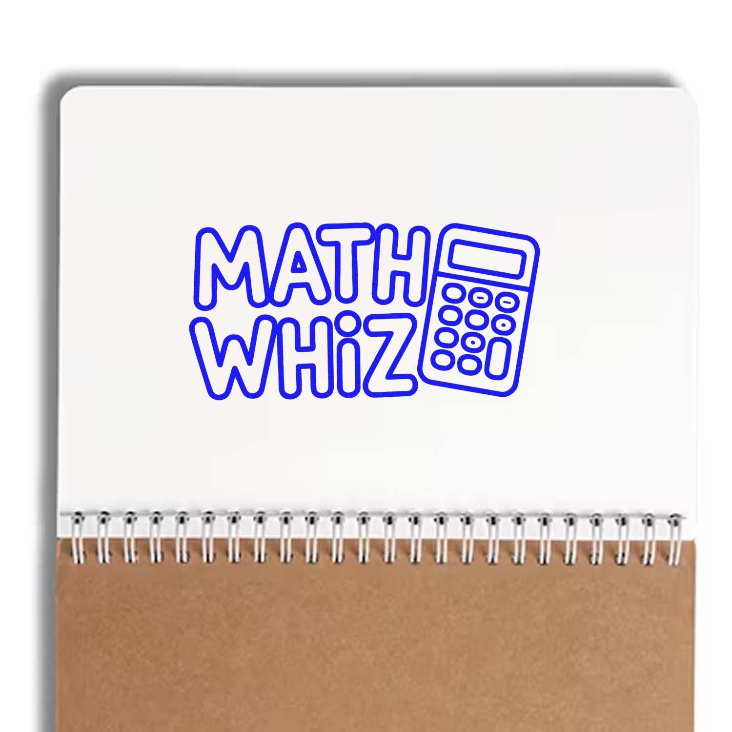 Math Whiz rubber stamp design with calculator icon for math teachers, classroom rewards, and student worksheets.