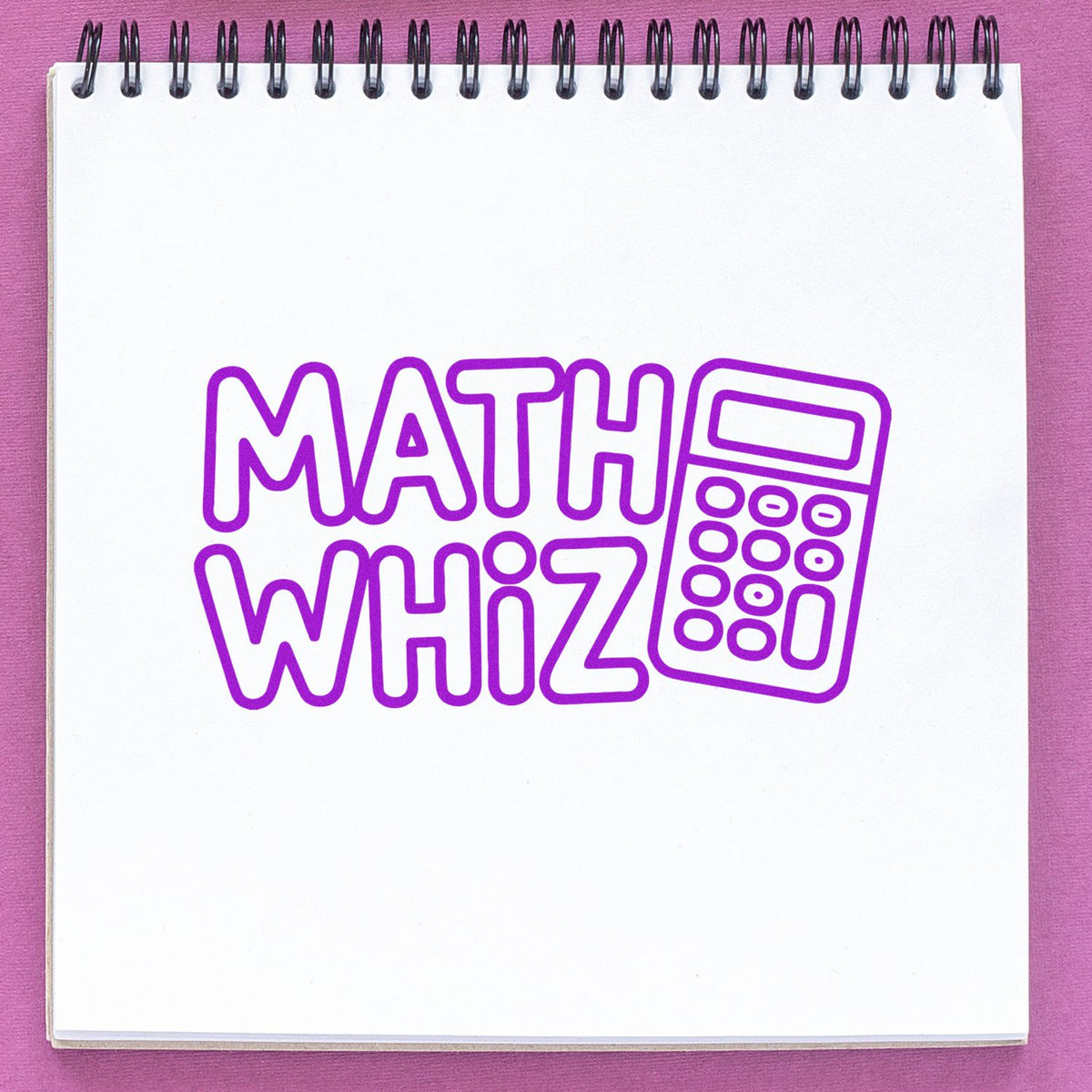 Math Whiz rubber stamp design with calculator icon, ideal for teachers, classrooms, and educational craft projects.