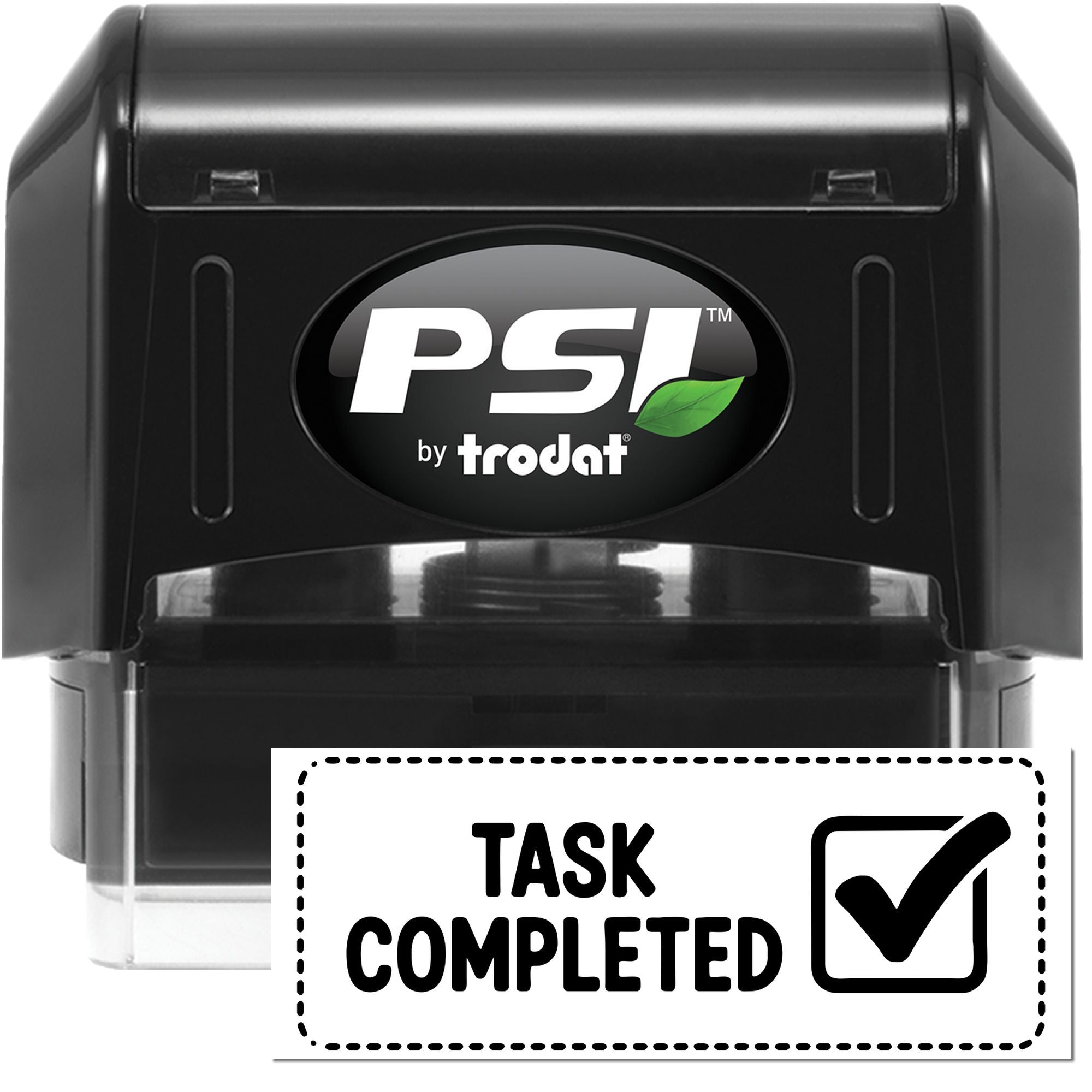 PSI by Trodat self-inking rubber stamp for Task Completed approvals with checkmark icon