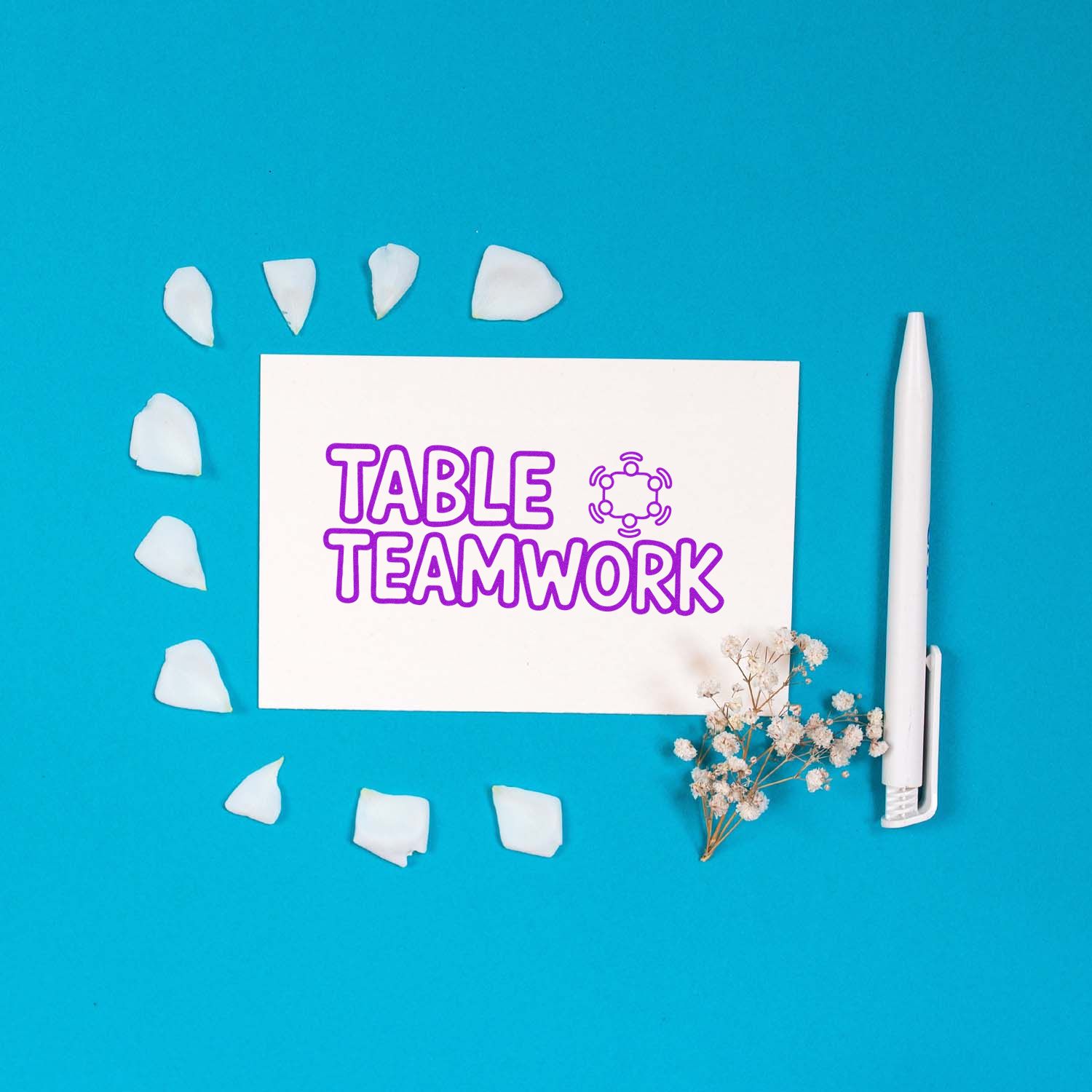 Table Teamwork rubber stamp design for team-building projects, office collaboration, and planner labeling.