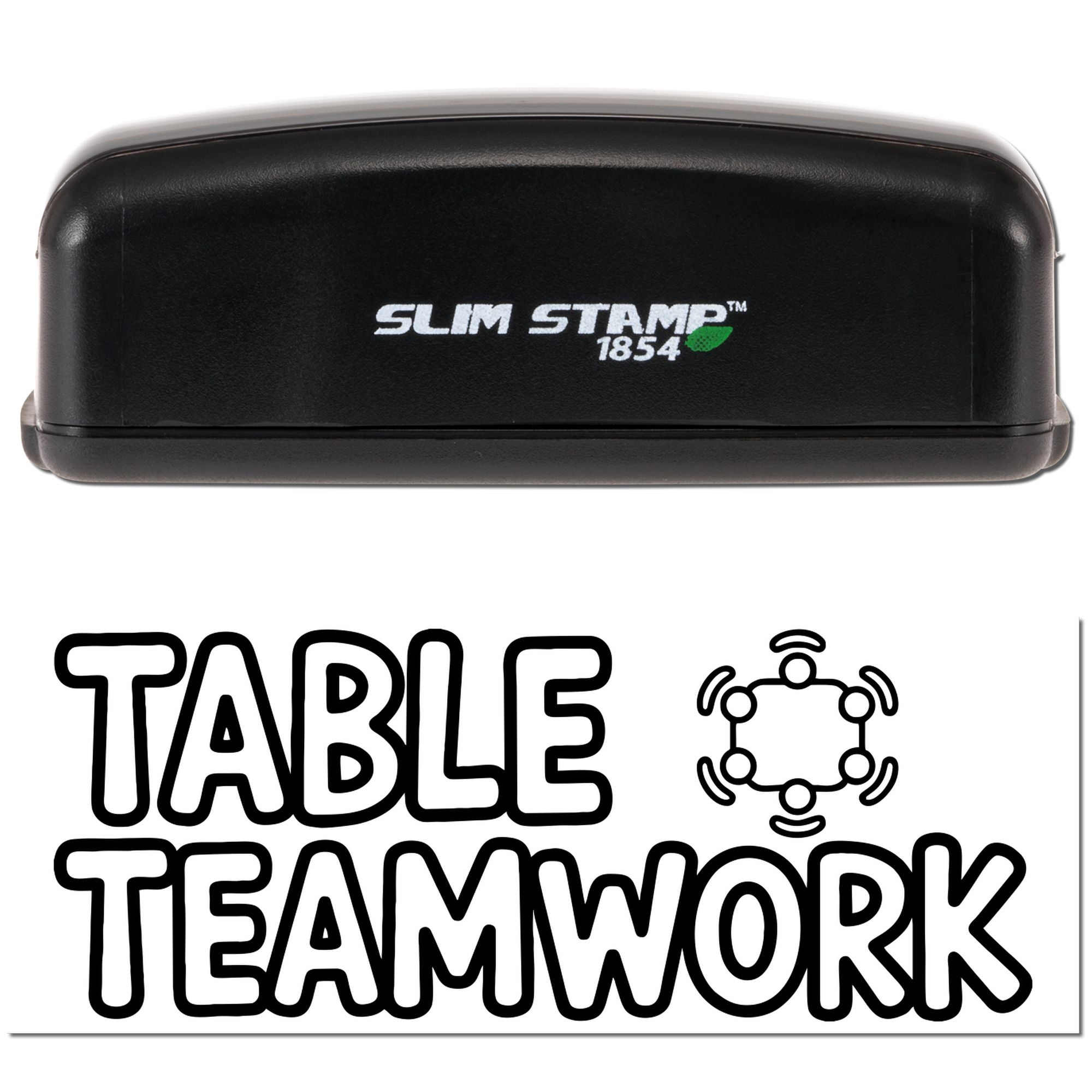 SlimStamp 1854 custom rubber stamp featuring Table Teamwork design for collaboration, office, and classroom stamping.