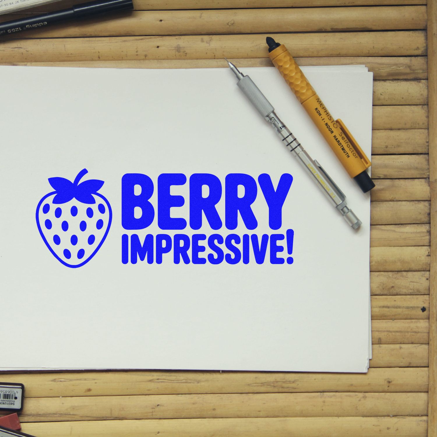 Berry Impressive custom rubber stamp design with berry icon, ideal for bakery packaging, notes, and branding.