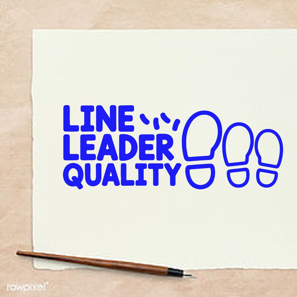 Line Leader Quality rubber stamp design with blue footprints, perfect for classroom reward and teacher craft projects.