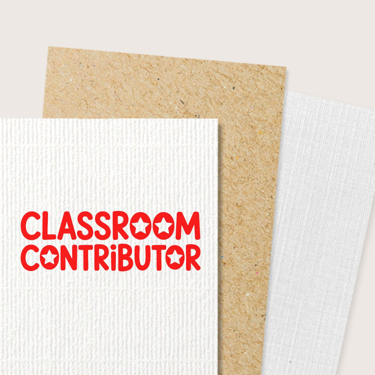 Classroom Contributor rubber stamp design for teachers, perfect for rewarding student participation and classroom work.