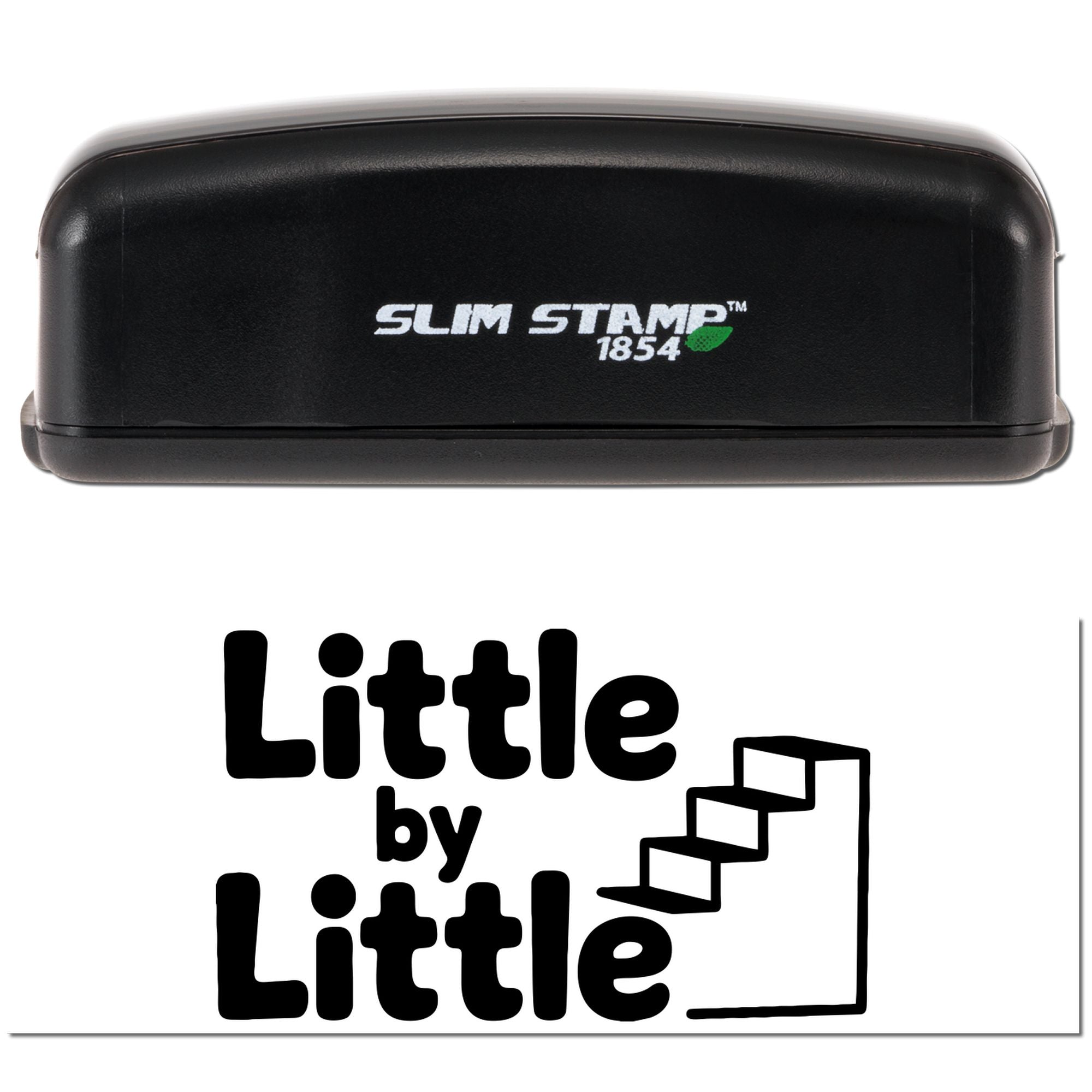 Slim Stamp 1854 custom rubber stamp with Little by Little logo imprint preview