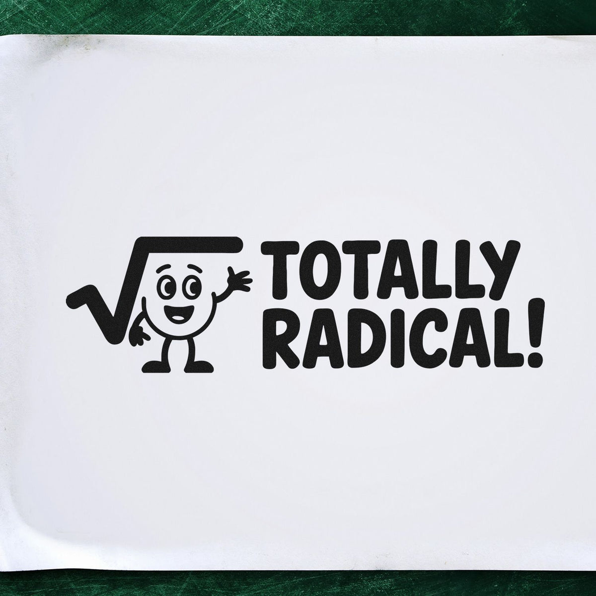 Totally Radical! custom rubber stamp impression with playful math character on paper