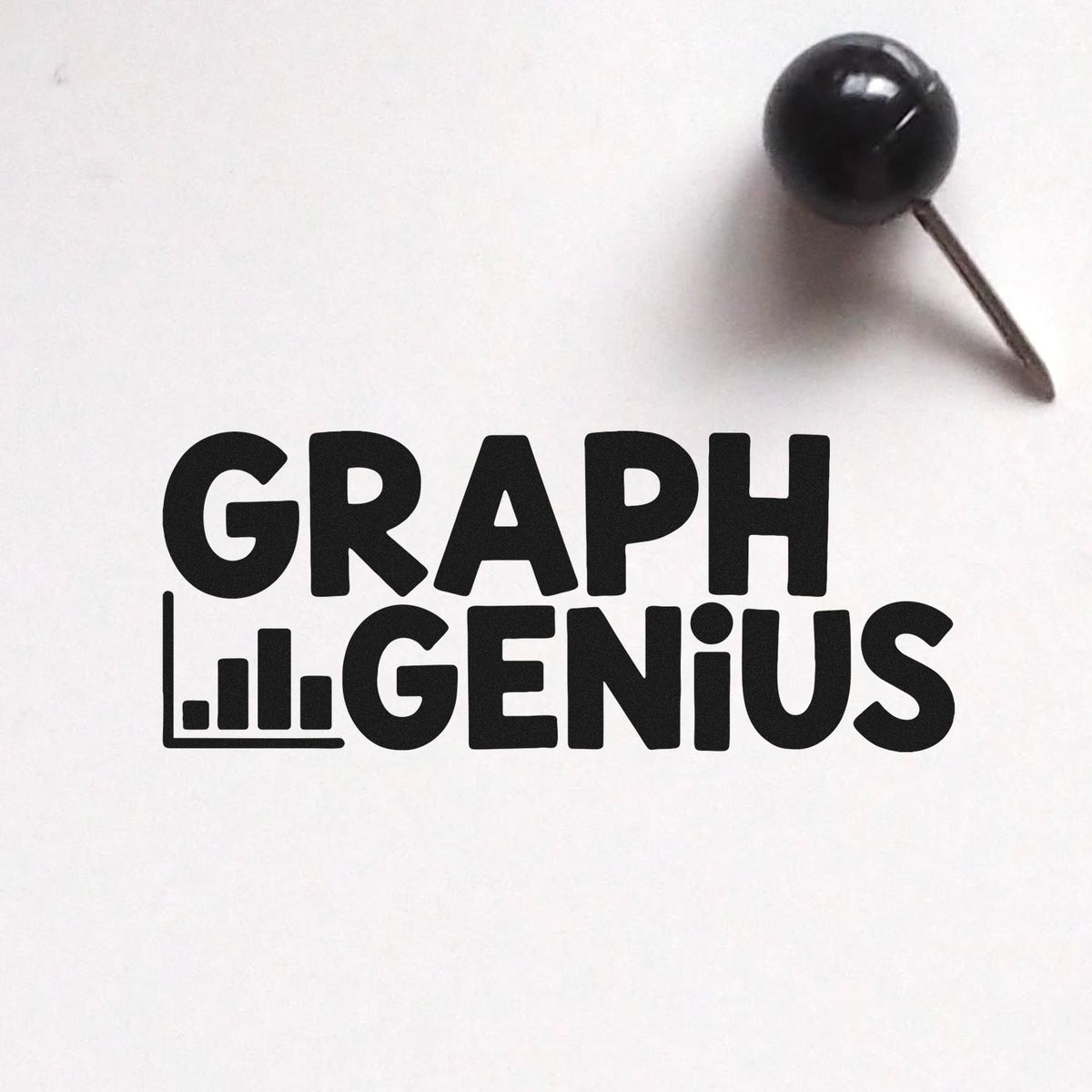 Graph Genius custom rubber stamp design with bold black lettering and chart icon on white background