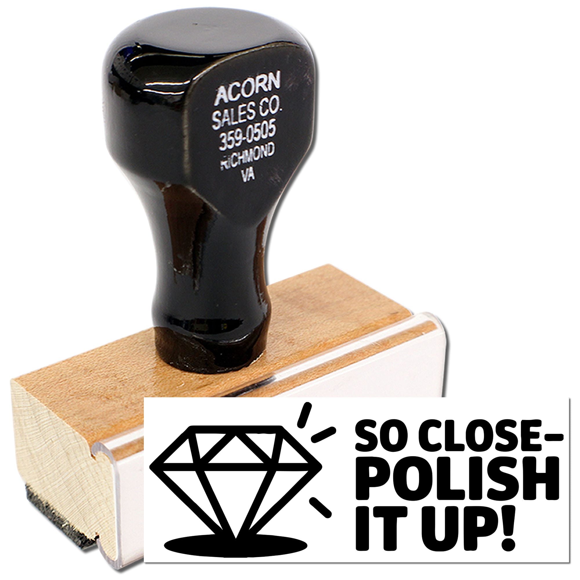 Custom rubber stamp with return address and So ClosePolish It Up! diamond design for packaging or stationery