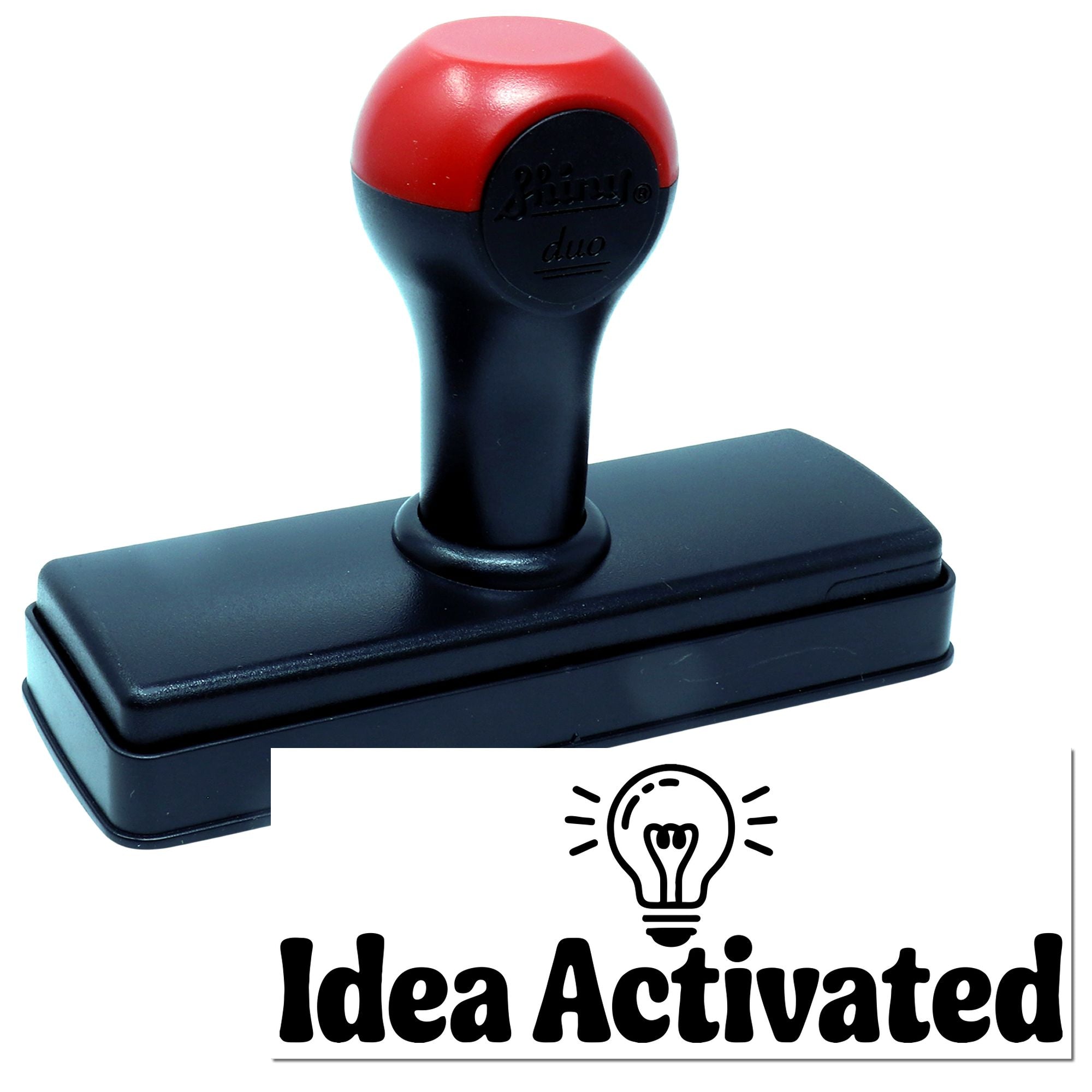 Custom rubber stamp with Idea Activated light bulb design for creative projects, branding, and office use.