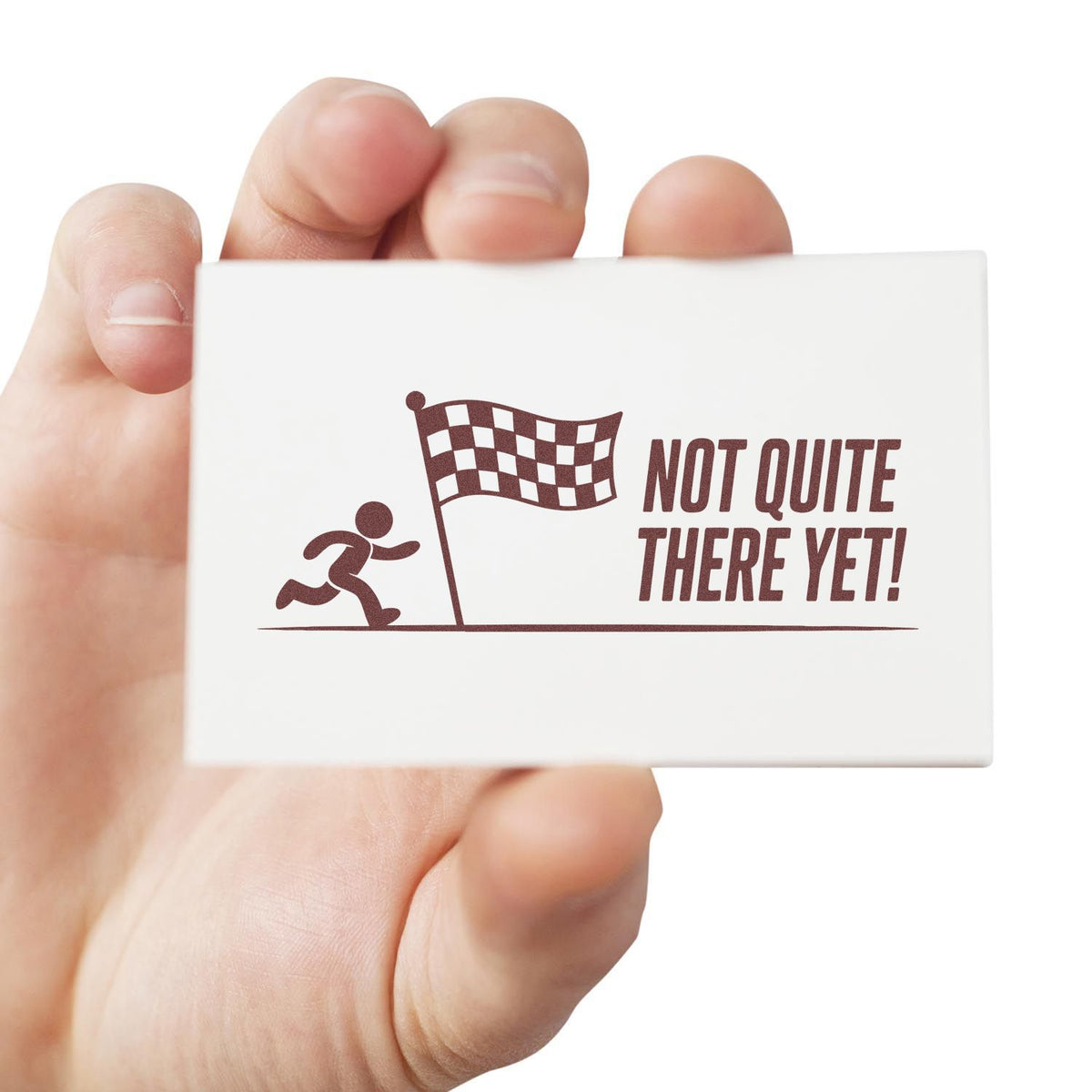 Not Quite There Yet rubber stamp with runner and checkered flag, motivational stamp for encouragement and goal tracking