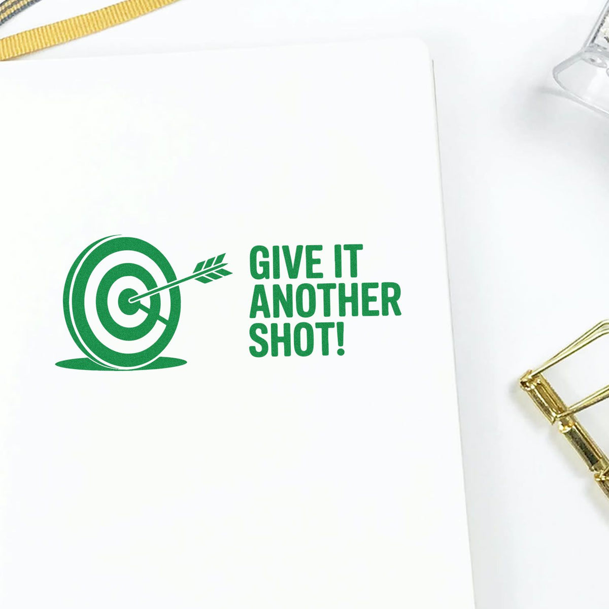 Motivational rubber stamp art with target and arrow, reading Give It Another Shot! for stationery and planners.