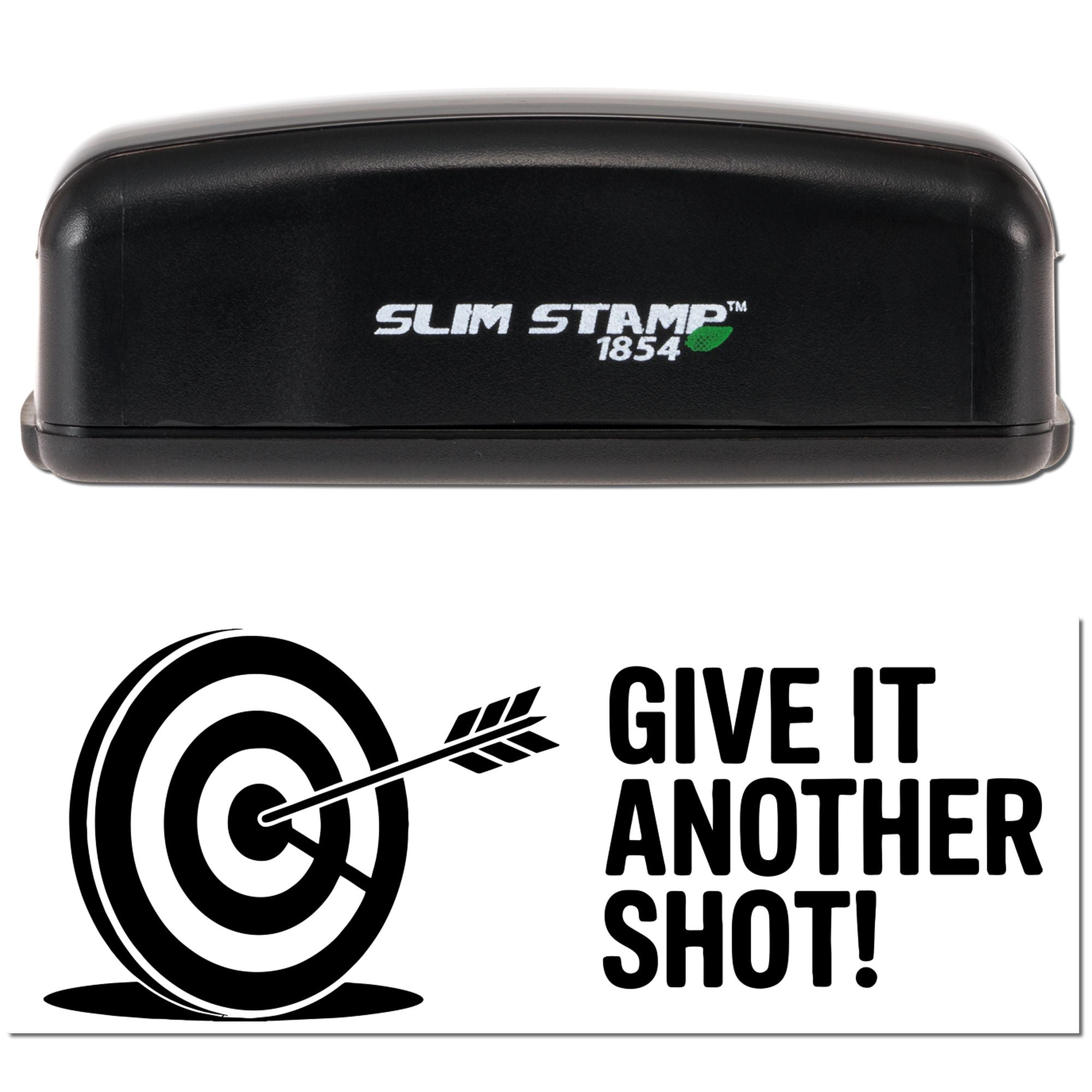 Slim Stamp 1854 rubber stamp with target icon and Give It Another Shot! message for motivational office stamping