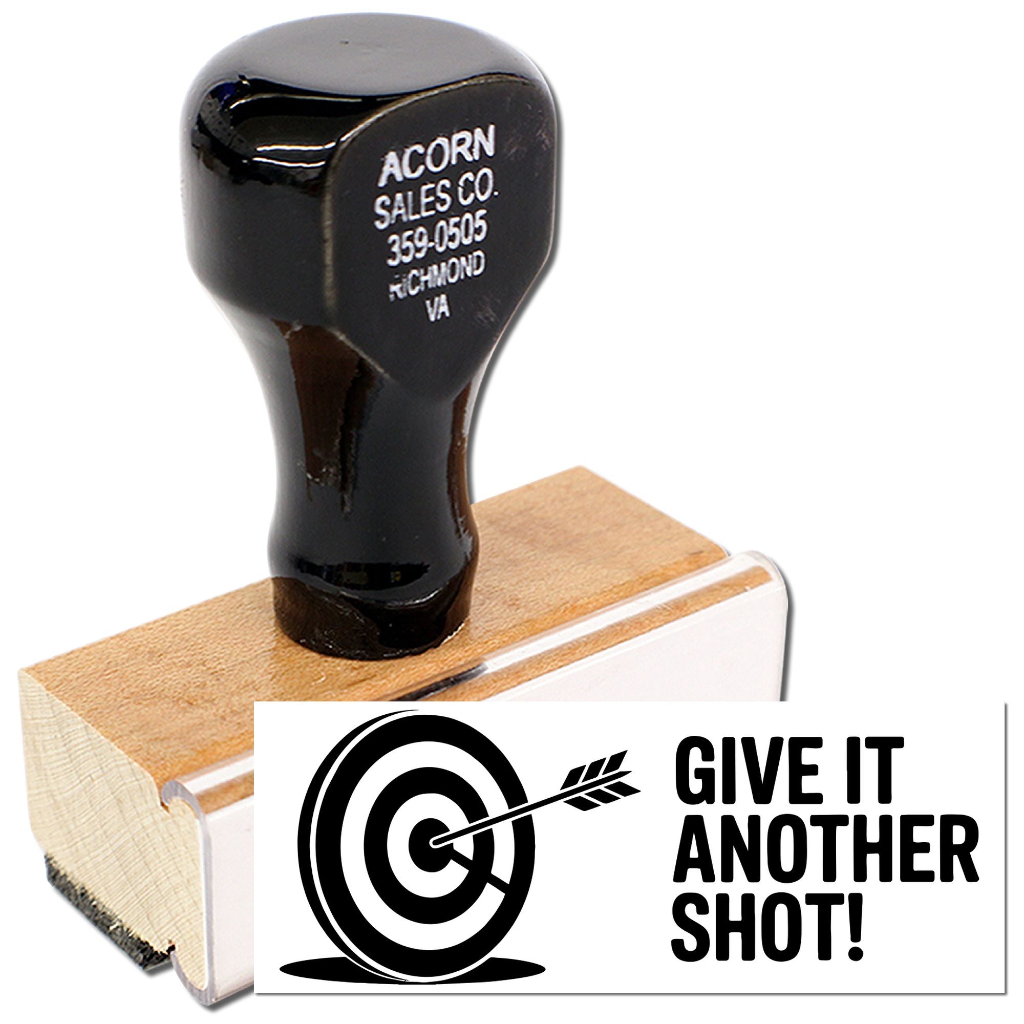 Custom rubber stamp with target graphic and Give It Another Shot! imprint for retry, feedback, or office use