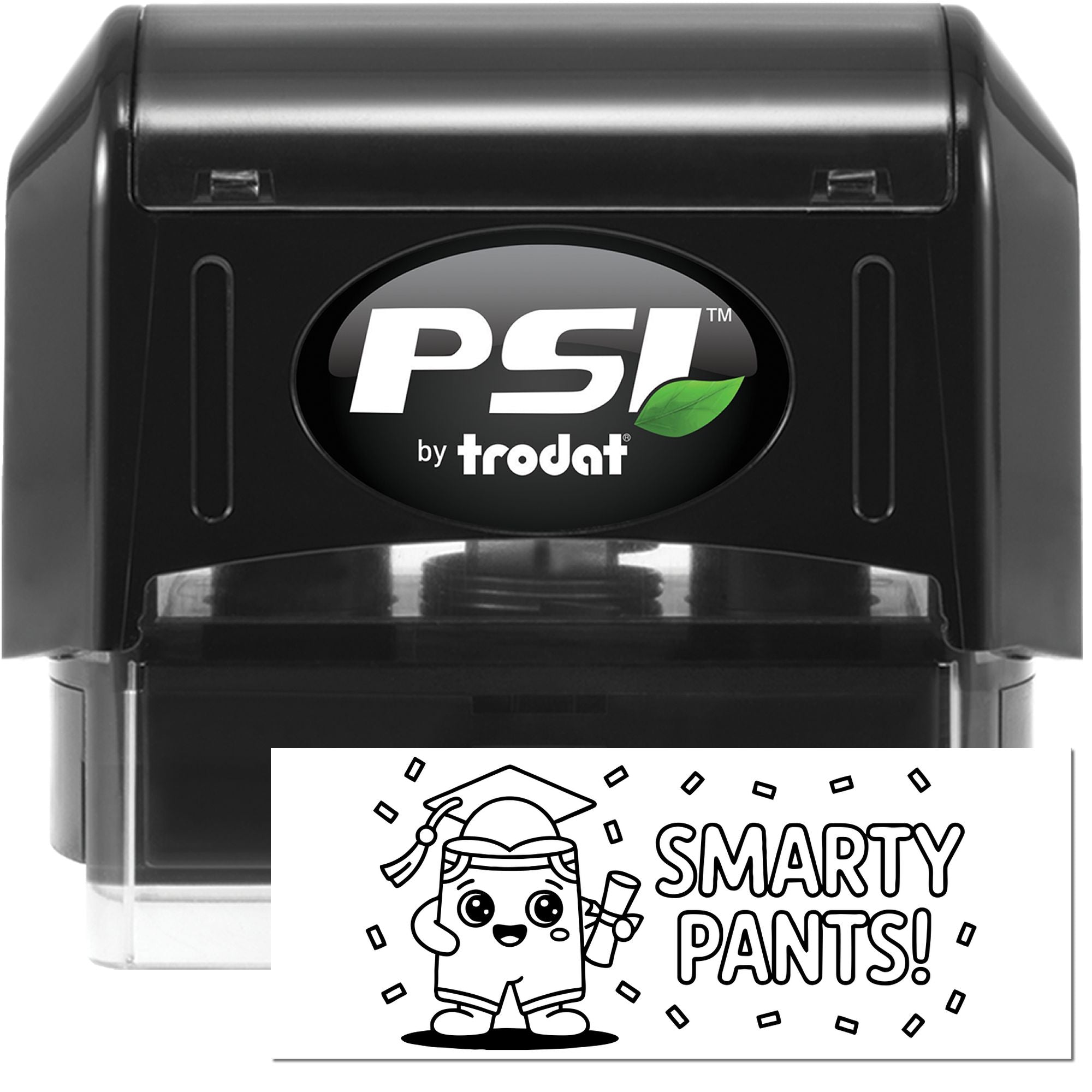 PSI by Trodat rubber stamp with Smarty Pants graduation design for custom teacher rewards, classroom crafts, and awards