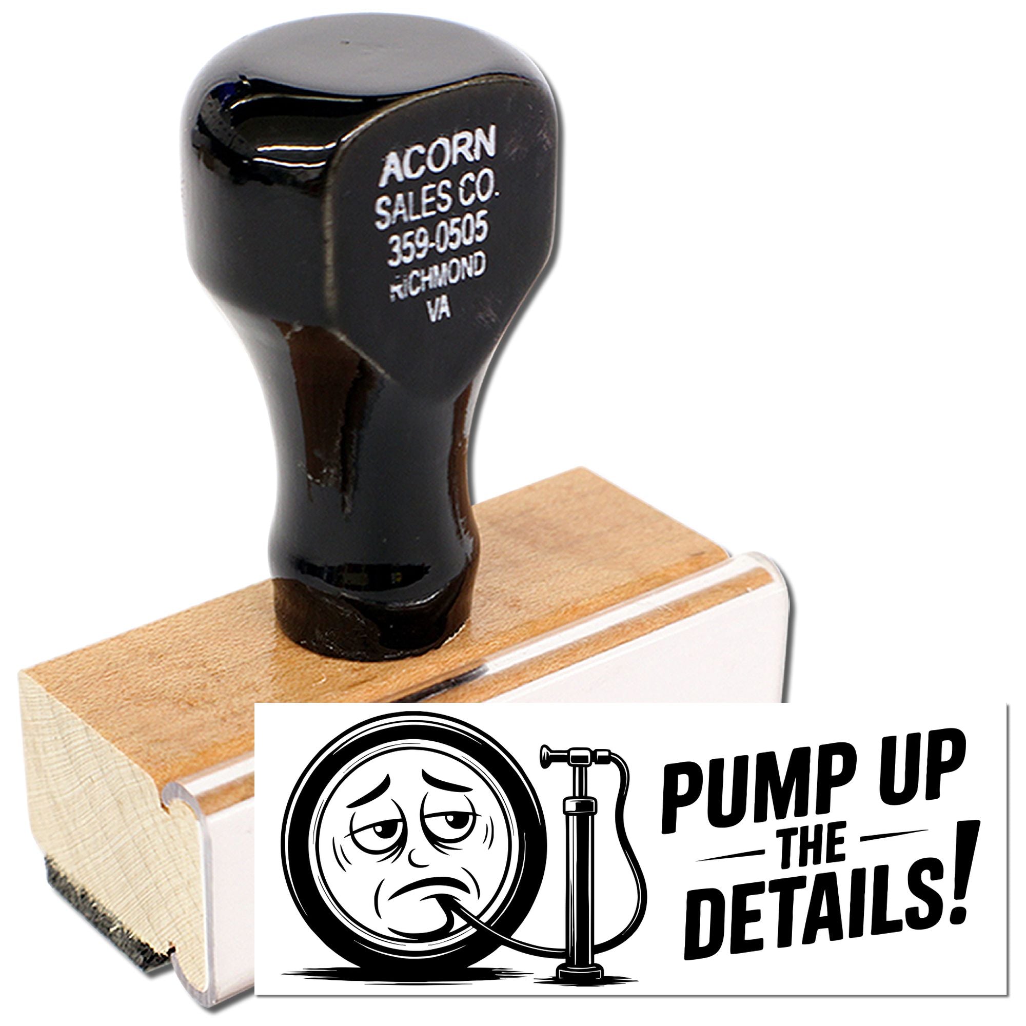 Custom wooden rubber stamp with branded imprint, ideal for business logos, promotions, and detailed stamping.