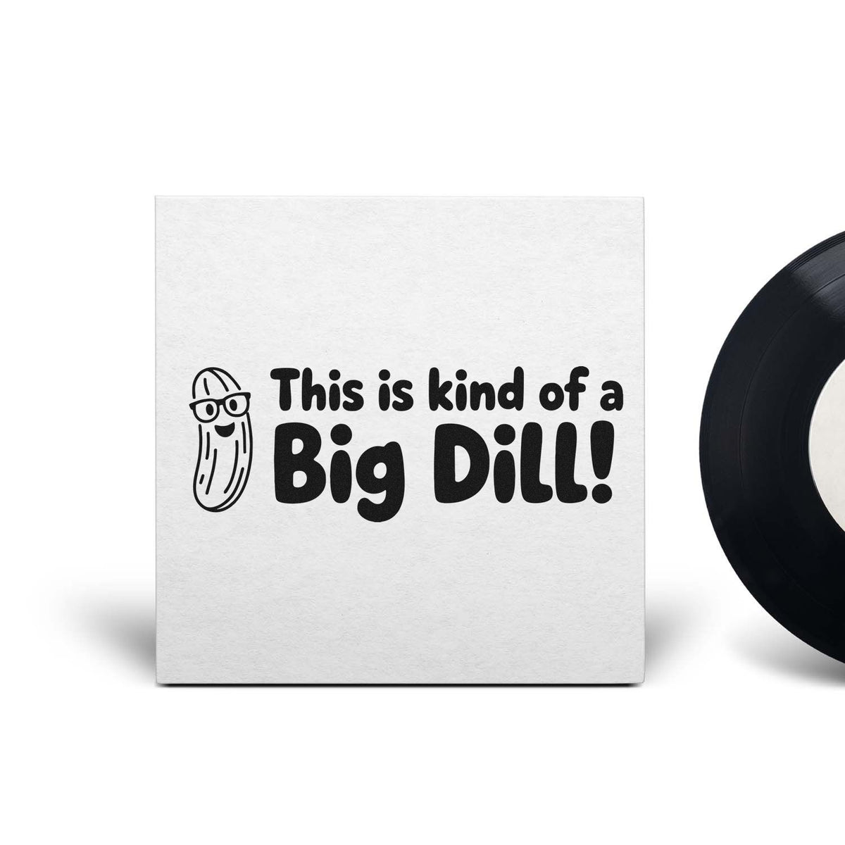 Funny rubber stamp design with cucumber cartoon and This is kind of a Big Dill! quote for custom craft stamping.