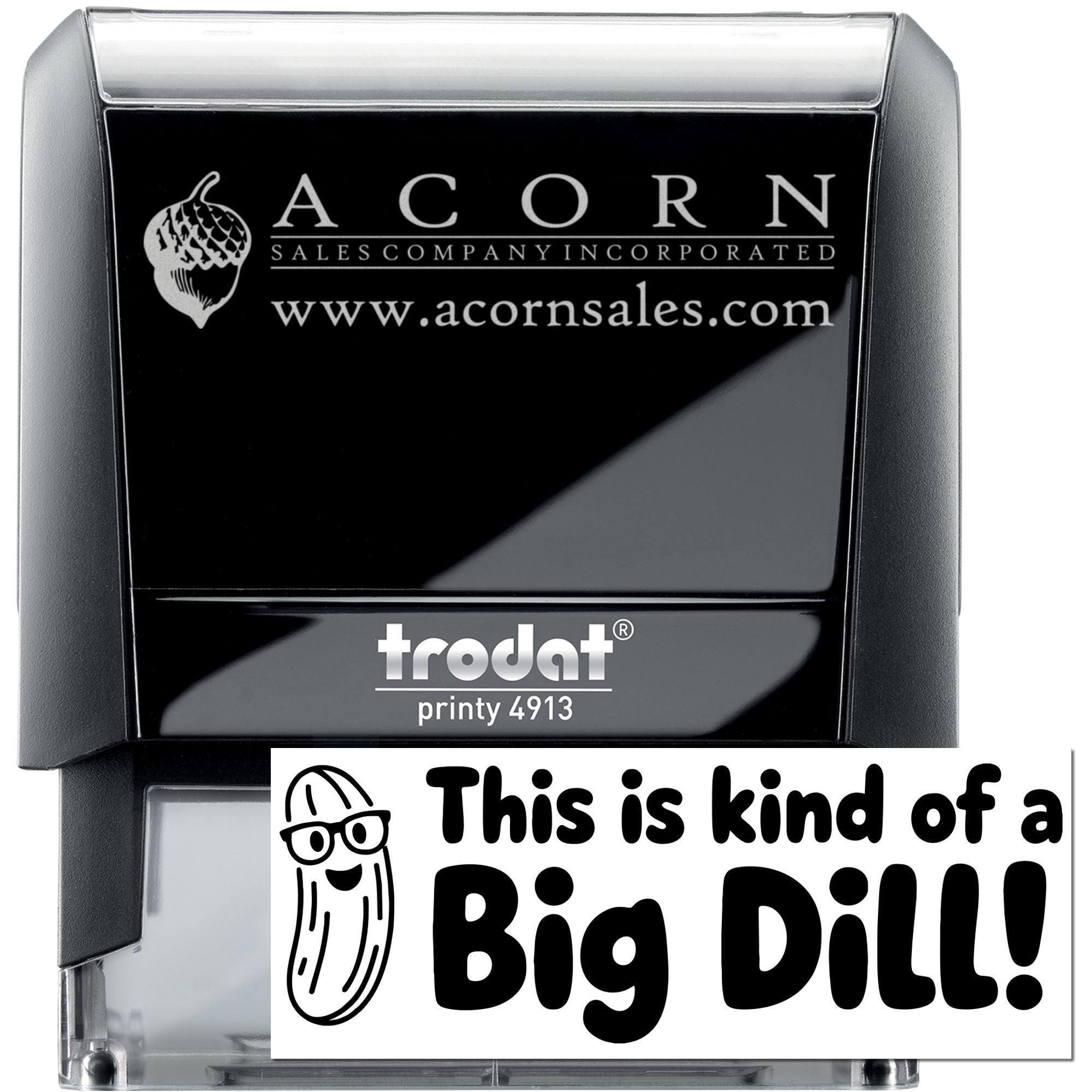 Custom self-inking Trodat Printy 4913 rubber stamp with Acorn Sales Company logo and website for branded business use.