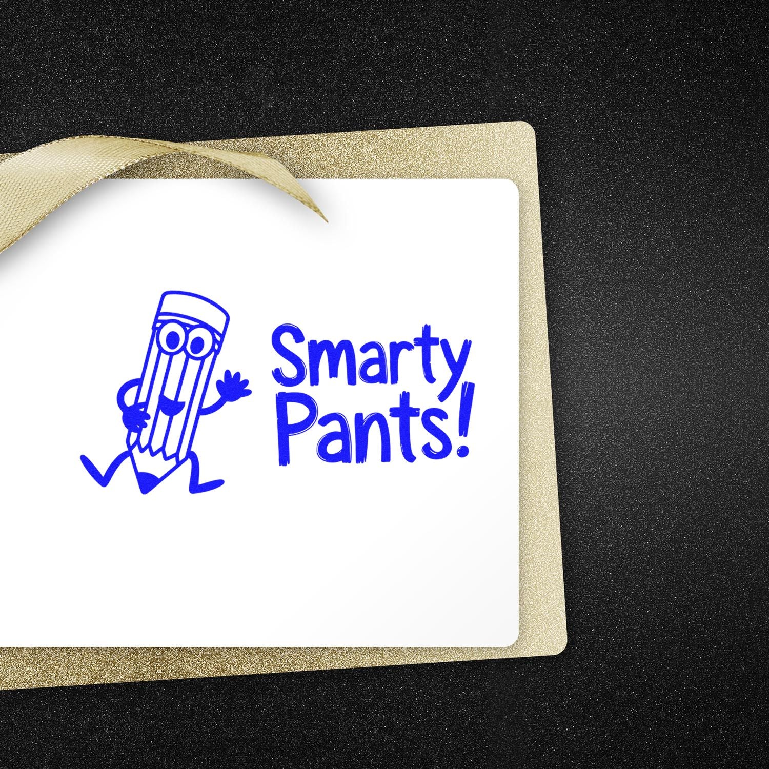 Smarty Pants! blue rubber stamp with pencil mascot for teacher rewards, classroom grading, and school crafts.