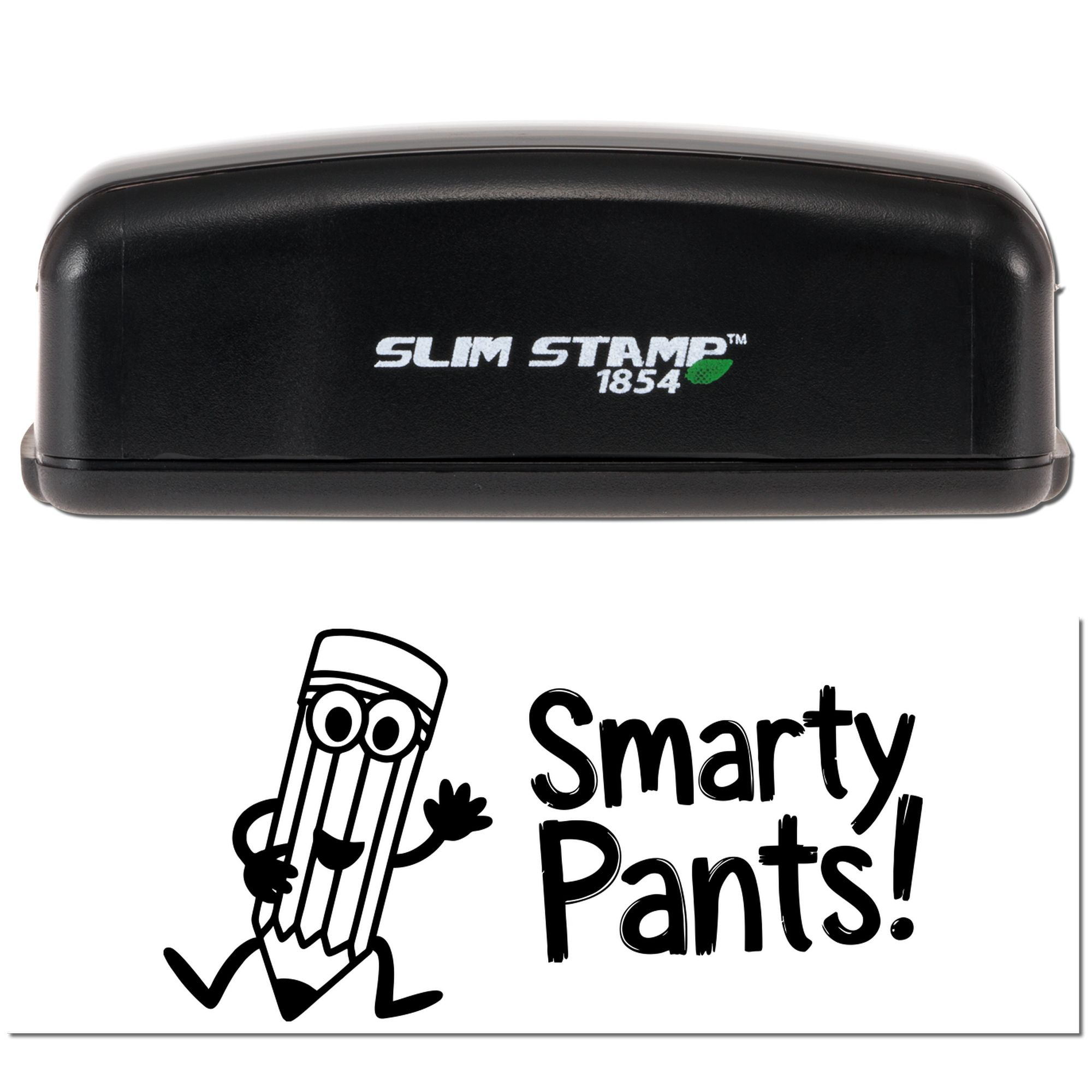 Slim Stamp 1854 custom rubber stamp with Smarty Pants pencil design for teachers and office use