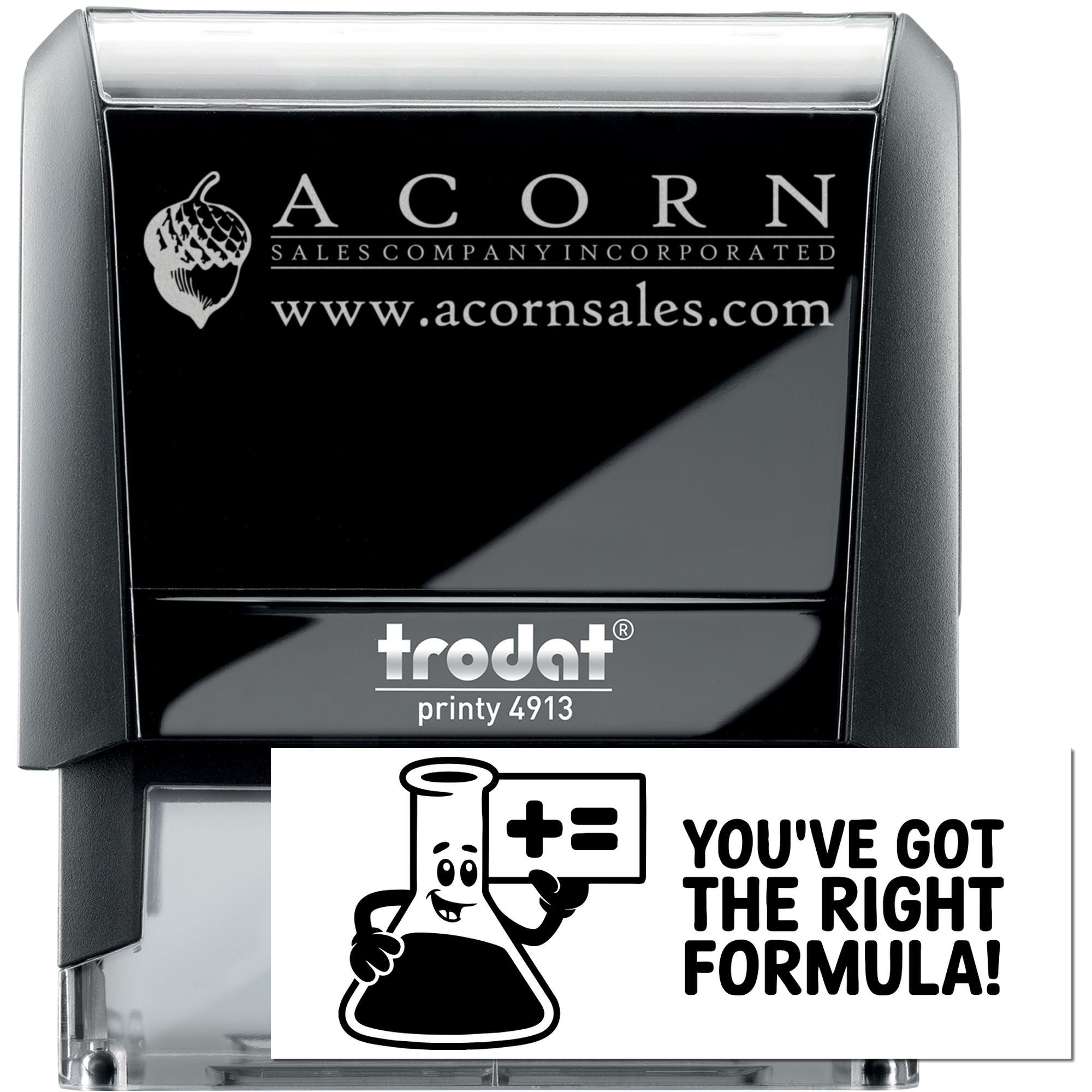 Custom Trodat Printy 4913 self-inking rubber stamp with Acorn Sales logo and website for business branding.