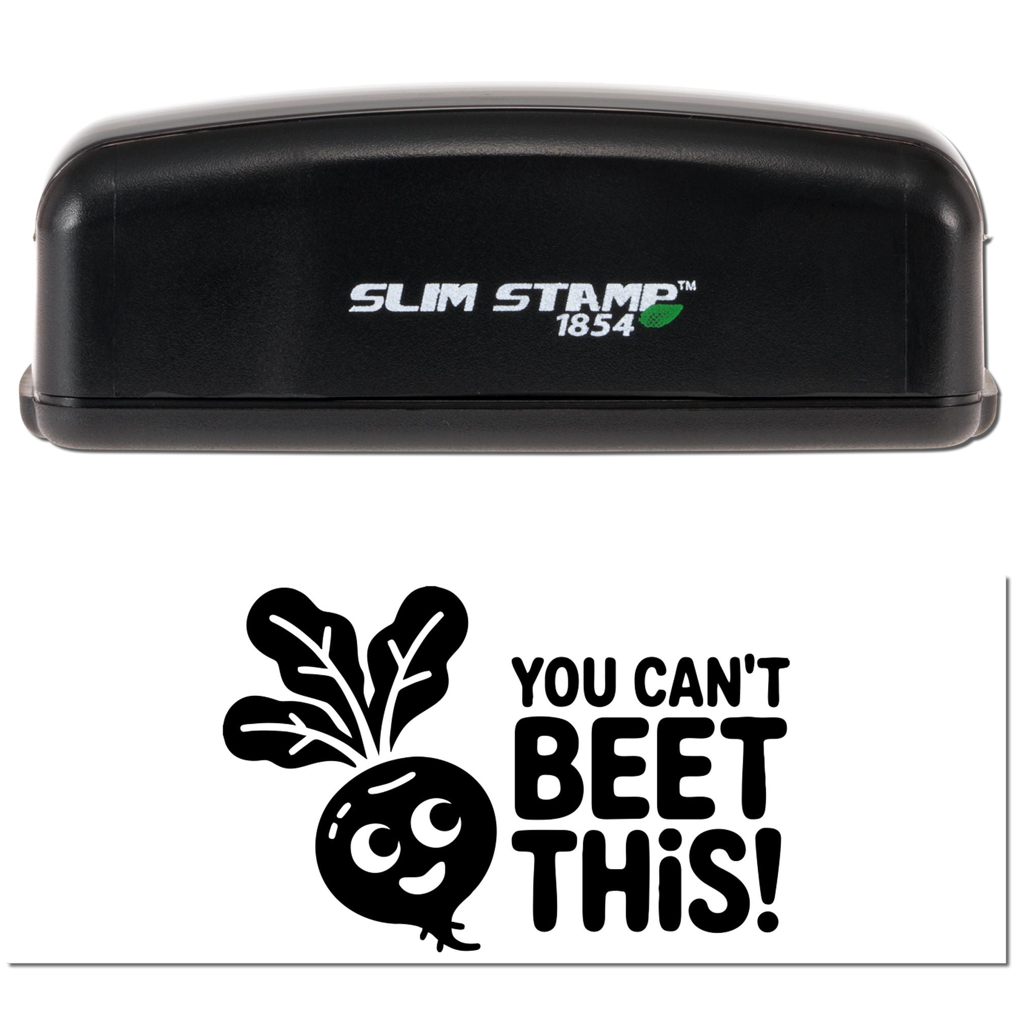 Slim Stamp 1854 custom rubber stamp with You Cant Beet This! veggie pun design for branding, crafts, and packaging.