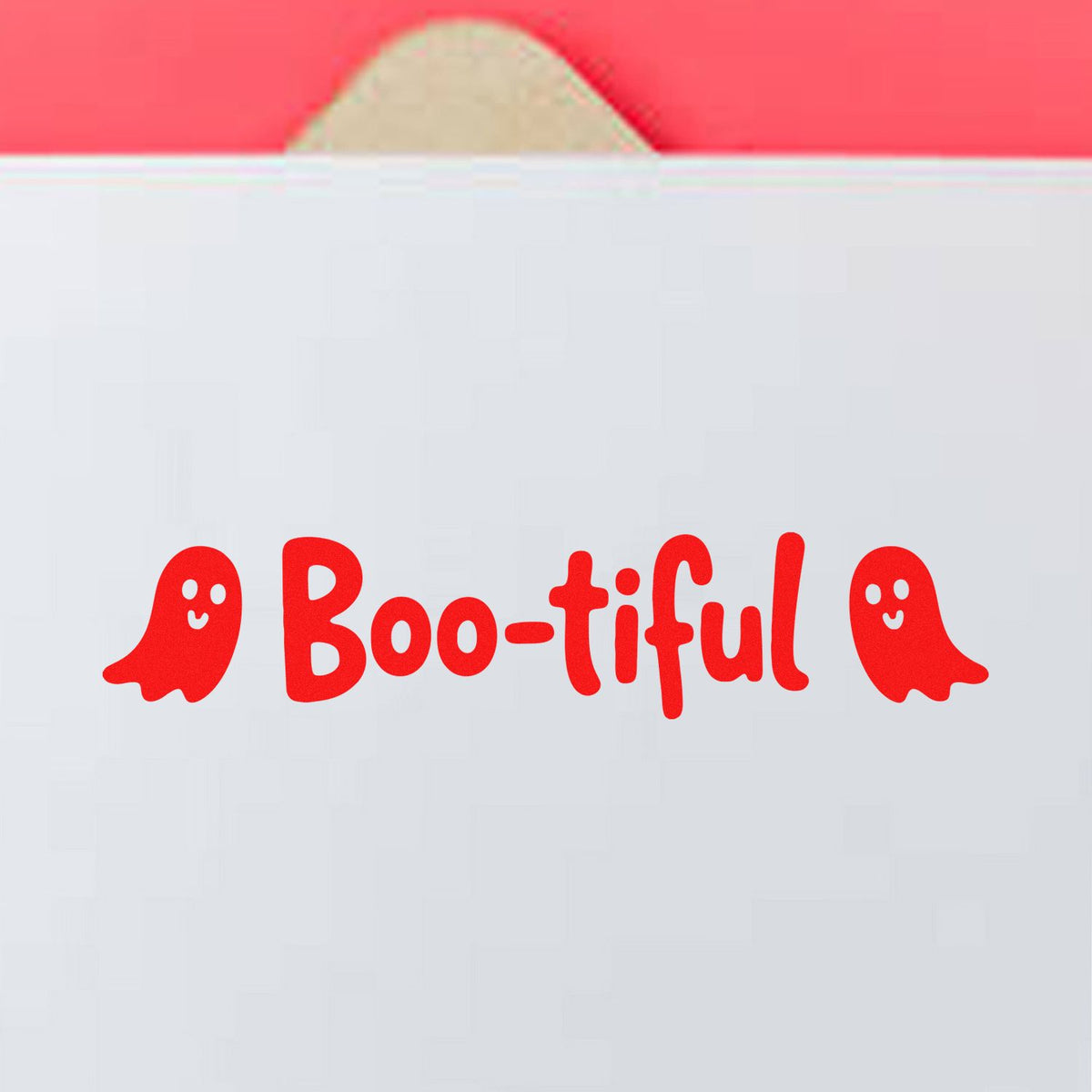 Halloween rubber stamp design with Boo-tiful text and cute ghost icons for festive Halloween crafts.