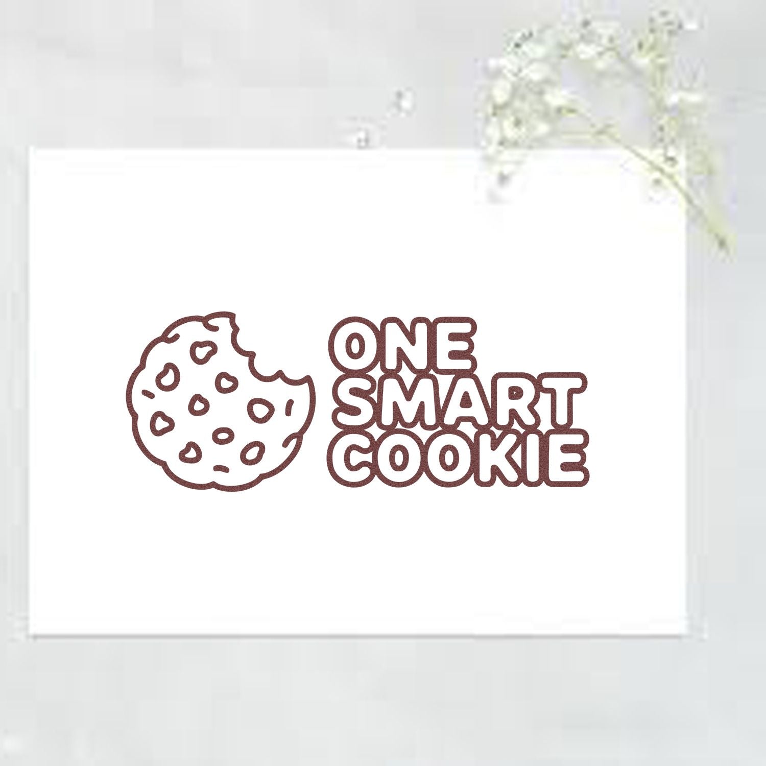 One Smart Cookie rubber stamp with cookie icon, ideal for teacher rewards, baking gifts, and handmade cards.