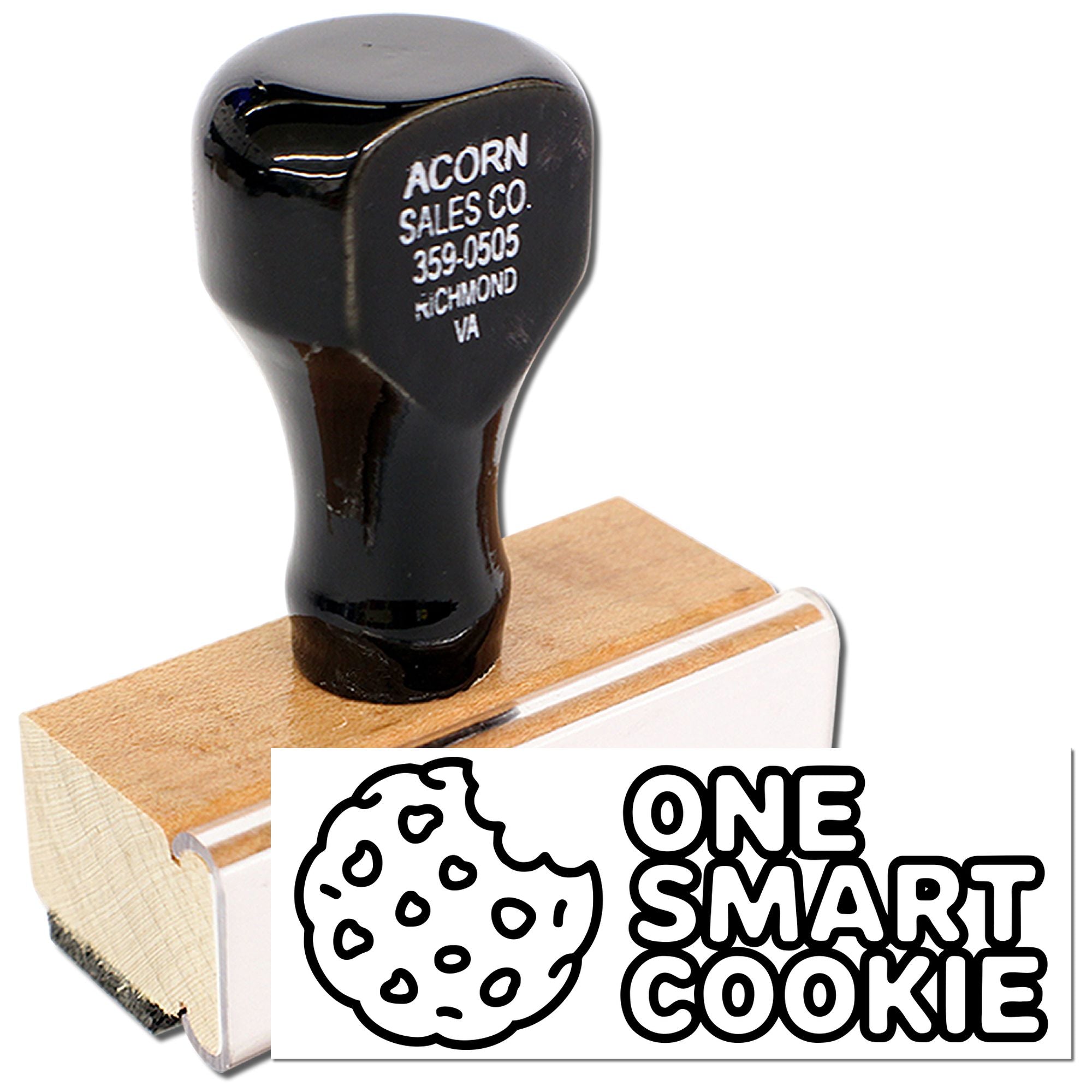 Custom rubber stamp with One Smart Cookie design for bakery packaging, gift tags, and cookie-themed branding.